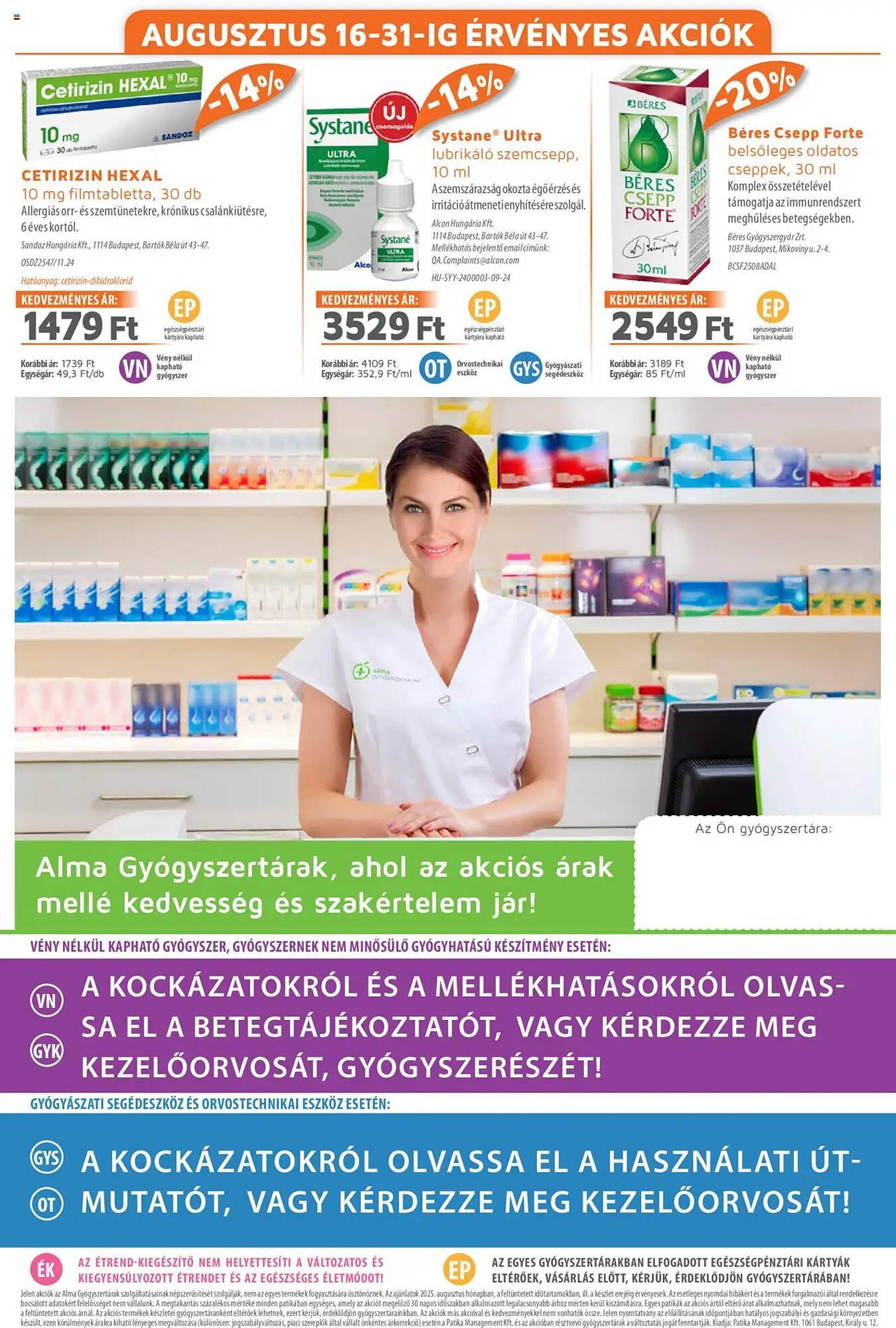 Alma Gyógyszertárak akciós újság (2025-08-01 - 2025-08-31)