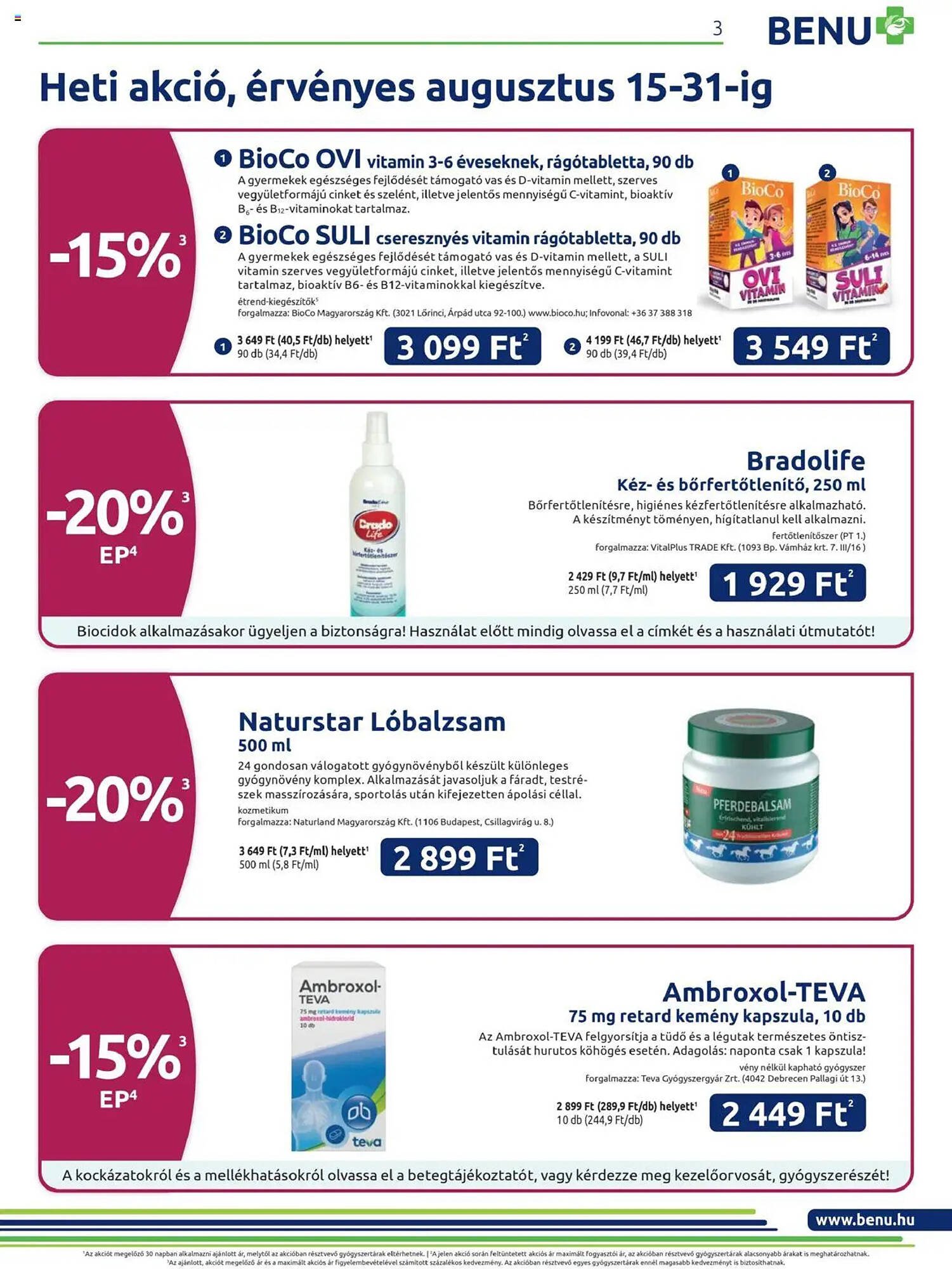 Benu Gyógyszertárak akciós újság (2025-08-01 - 2025-08-31)