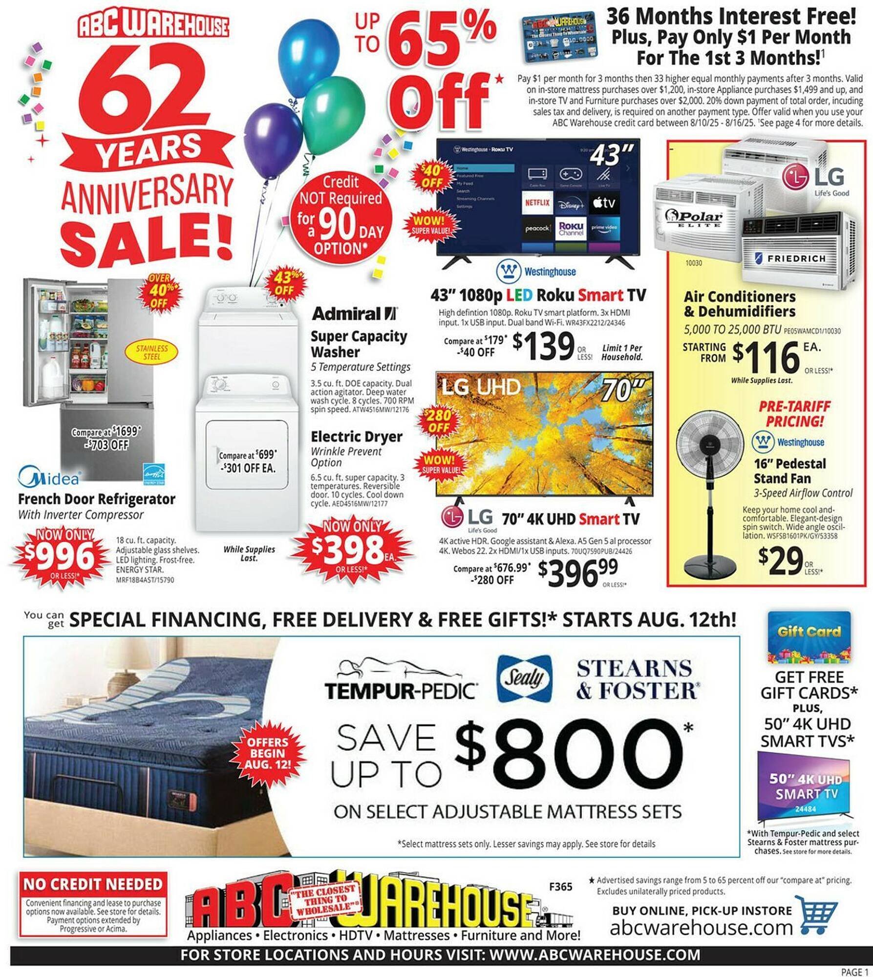 ABC Warehouse Weekly Ad (2025-08-10 - 2025-08-16) | 1