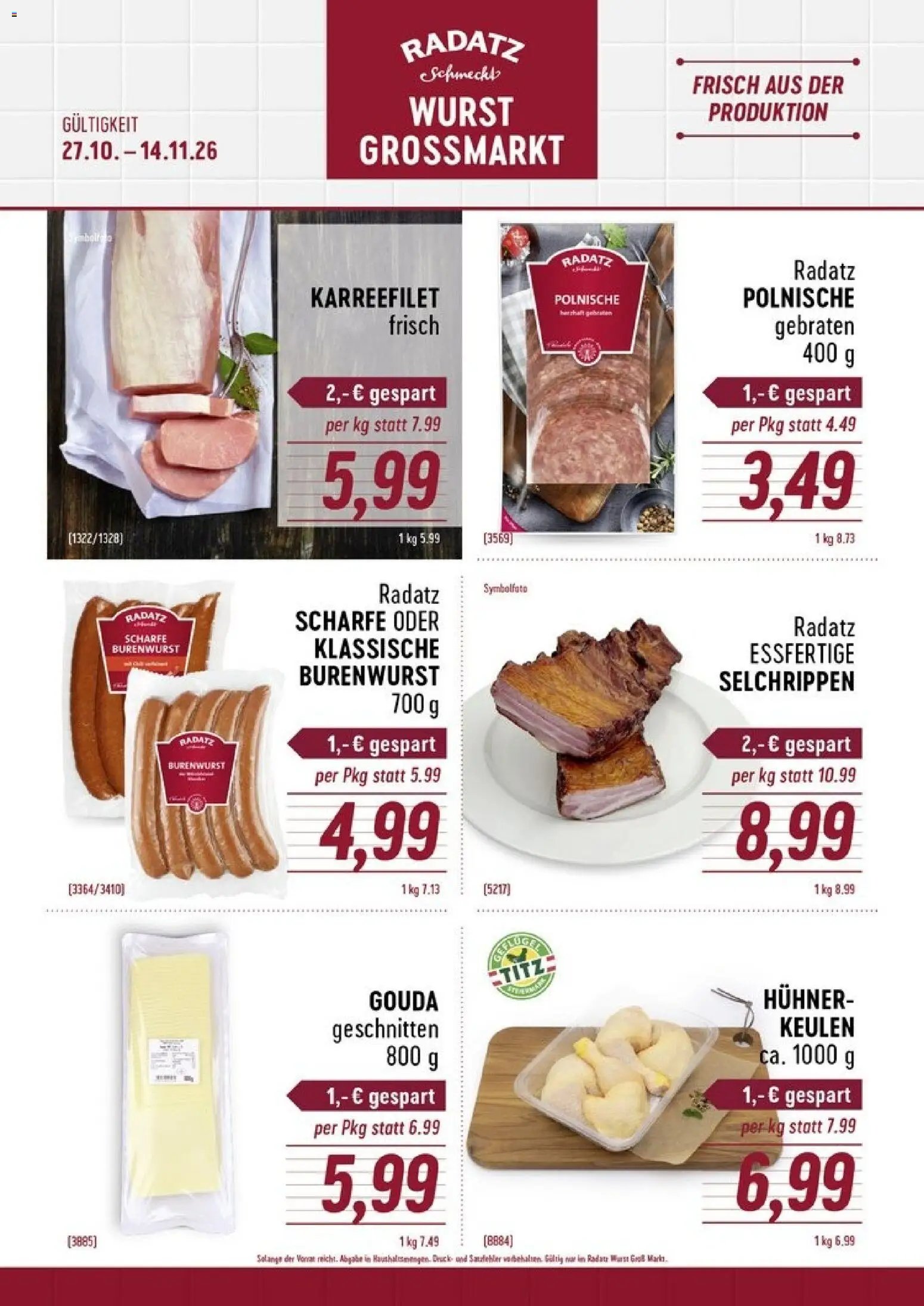 Radatz AKTUELLE WURST ab (27.10.2026 - 14.11.2026) 