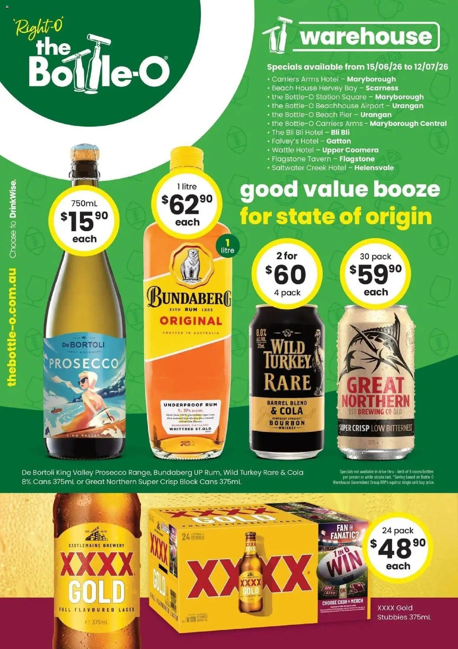 The Bottle-O catalogue from 14/06/2026 Good Value Booze, For Good Value People. QLD 15/06