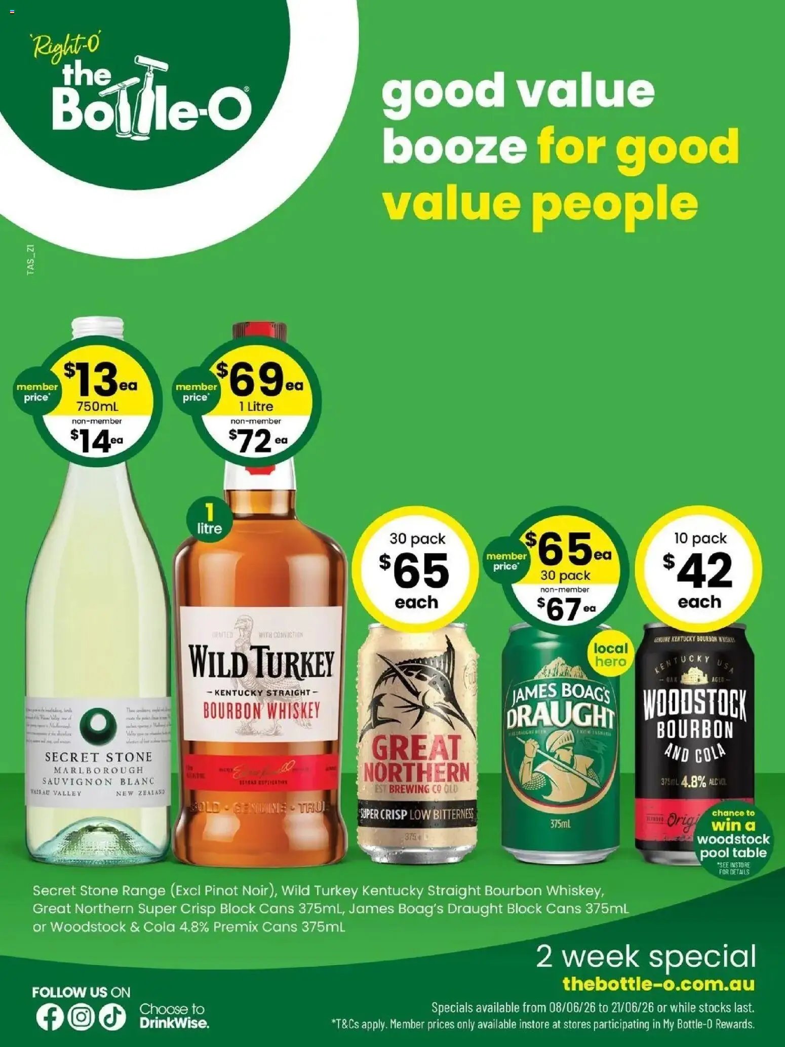 The Bottle-O catalogue from 07/06/2026 Good Value Booze, For Good Value People. 08/06