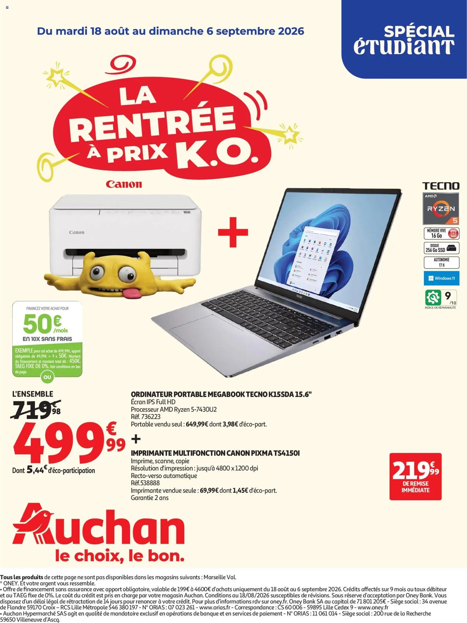 Auchan folder van 18.08.2026 Auchan Promos rentrée étudiants