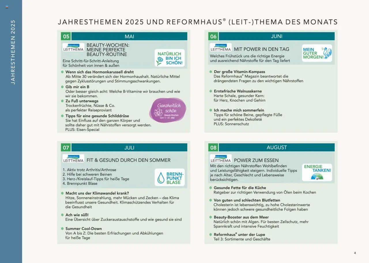 Reformhaus Bacher prospekt seit 01.01.2025 Themenplan 2025