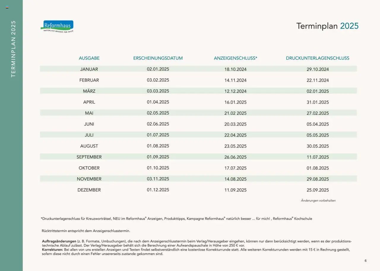 Reformhaus Bacher prospekt seit 01.01.2025 Themenplan 2025