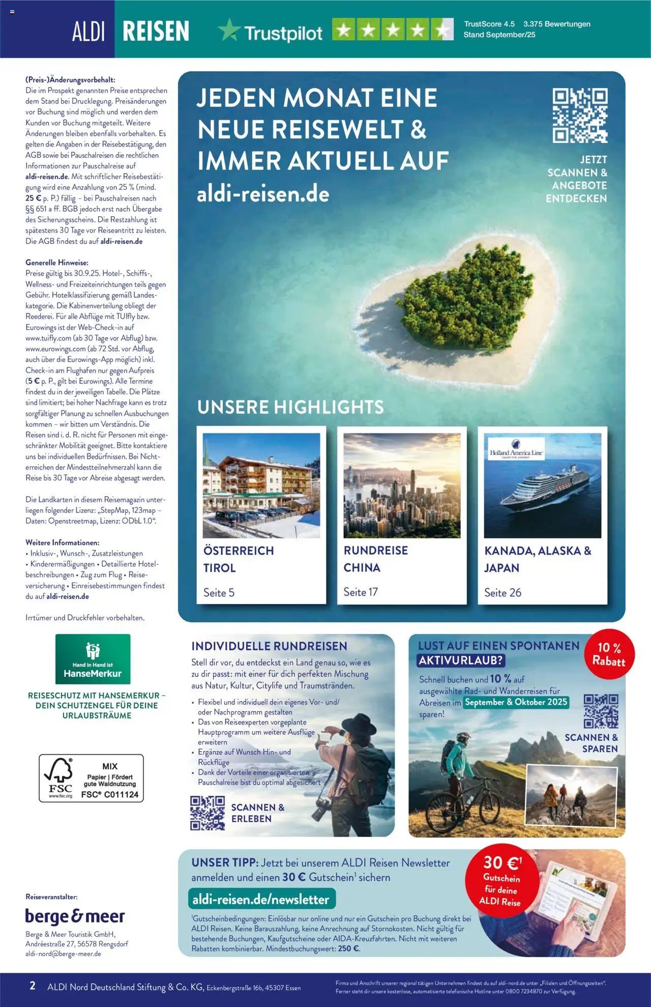 Aldi Reisen prospekt seit 01.09.2025 Reise-Highlights (2025-09-01 - 2025-09-30)