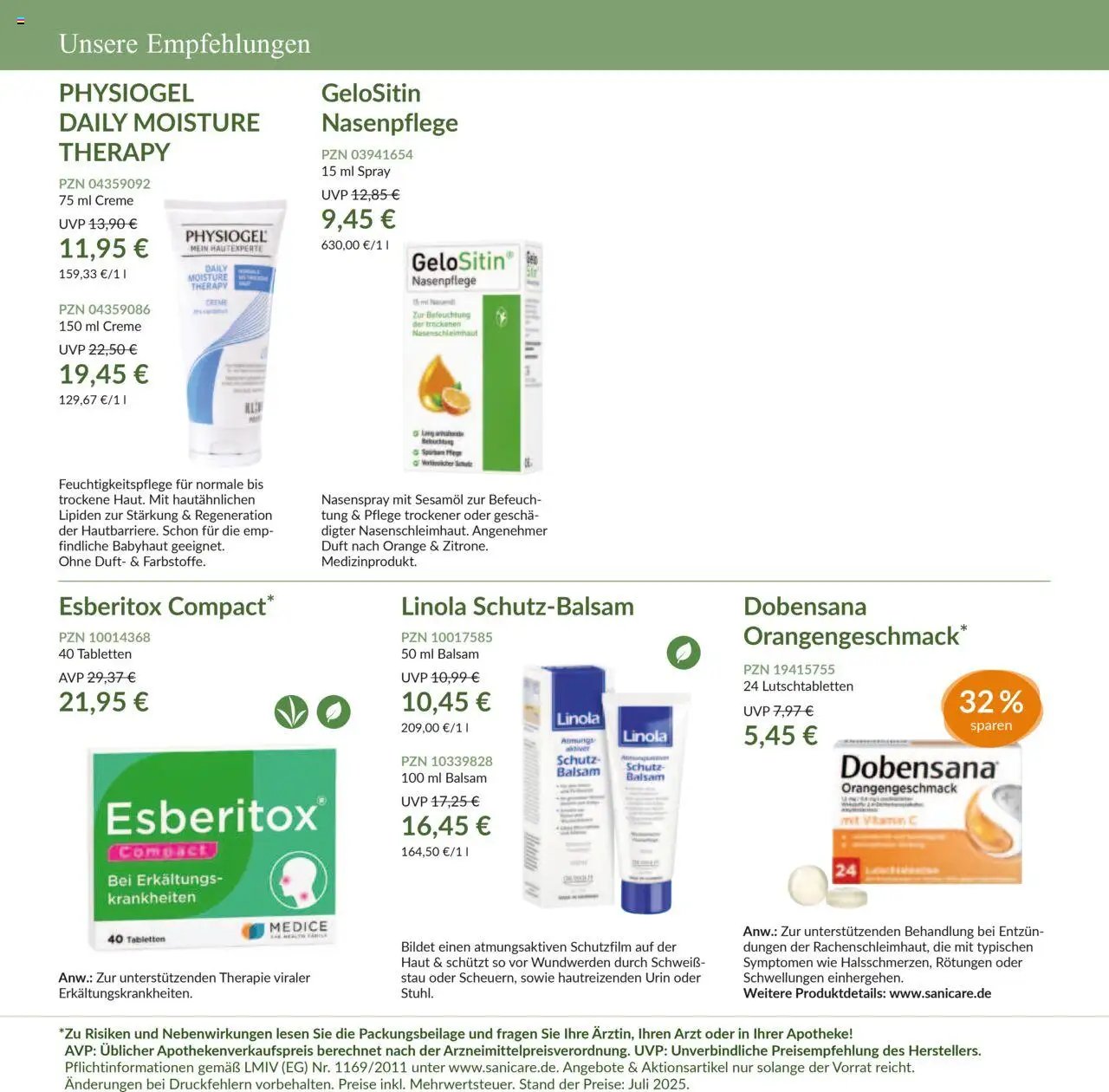 Sanicare prospekt seit 07.07.2025 Prospekt (2025-07-07 - 2025-07-31)