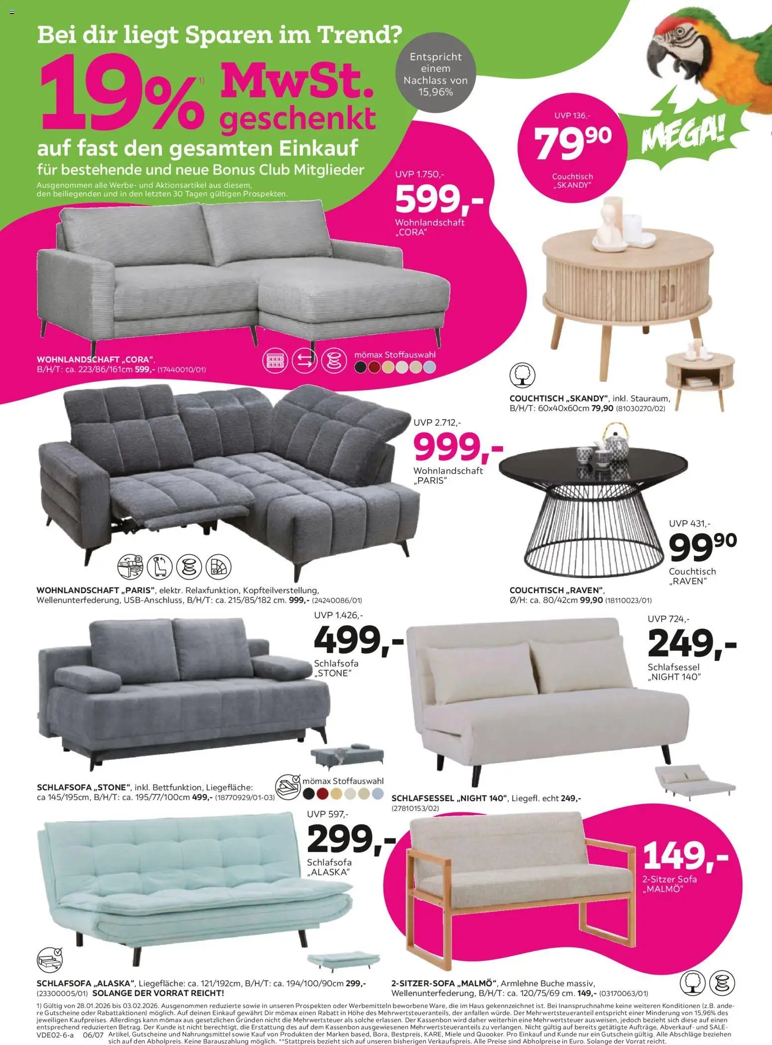 Mömax prospekt seit 26.01.2026 19% MwSt. geschenkt auf fast den gesamten Einkauf