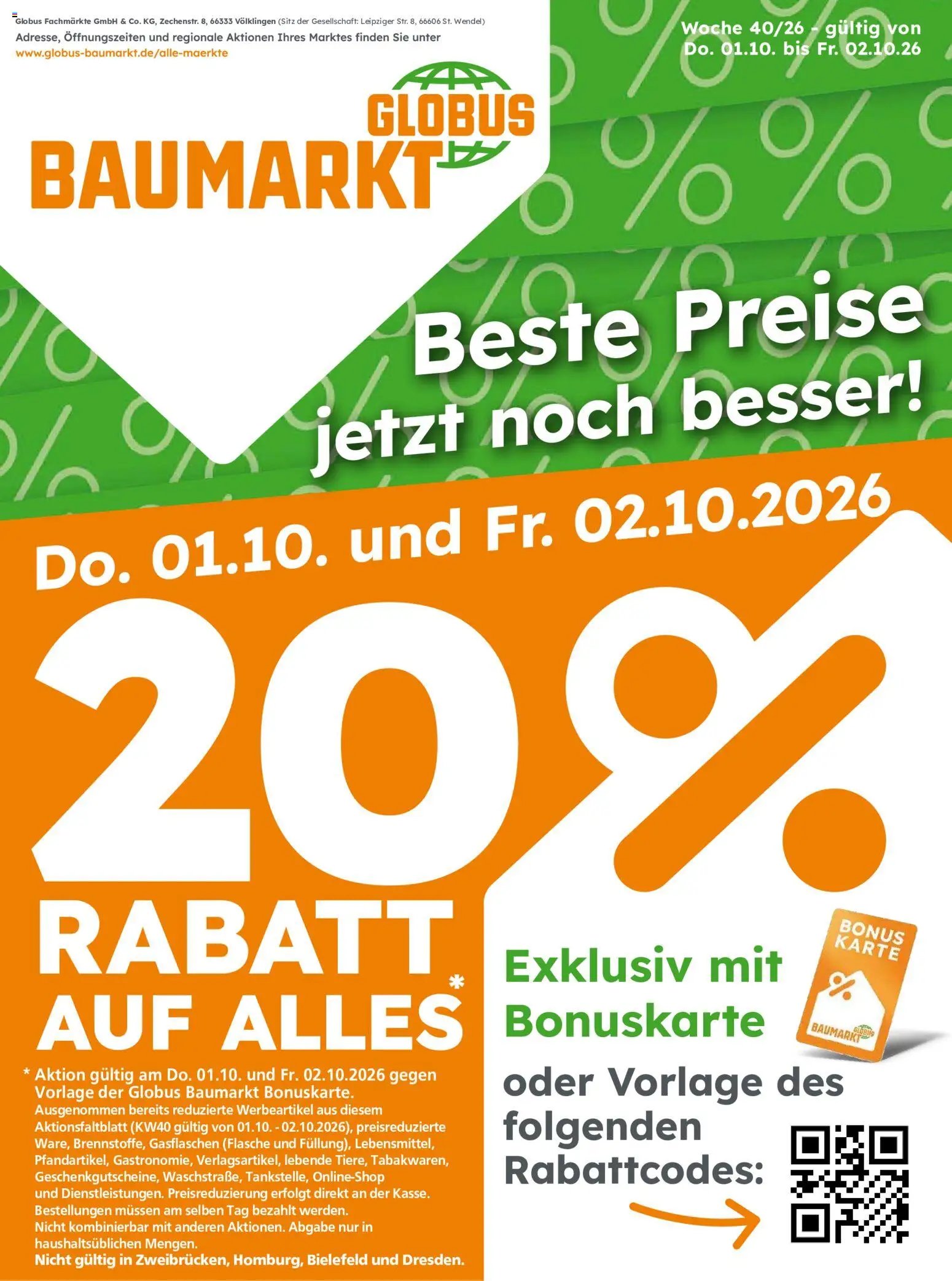 Globus Baumarkt prospekt seit 01.10.2026 Globus Baumarkt Prospekt Saarbrücken
