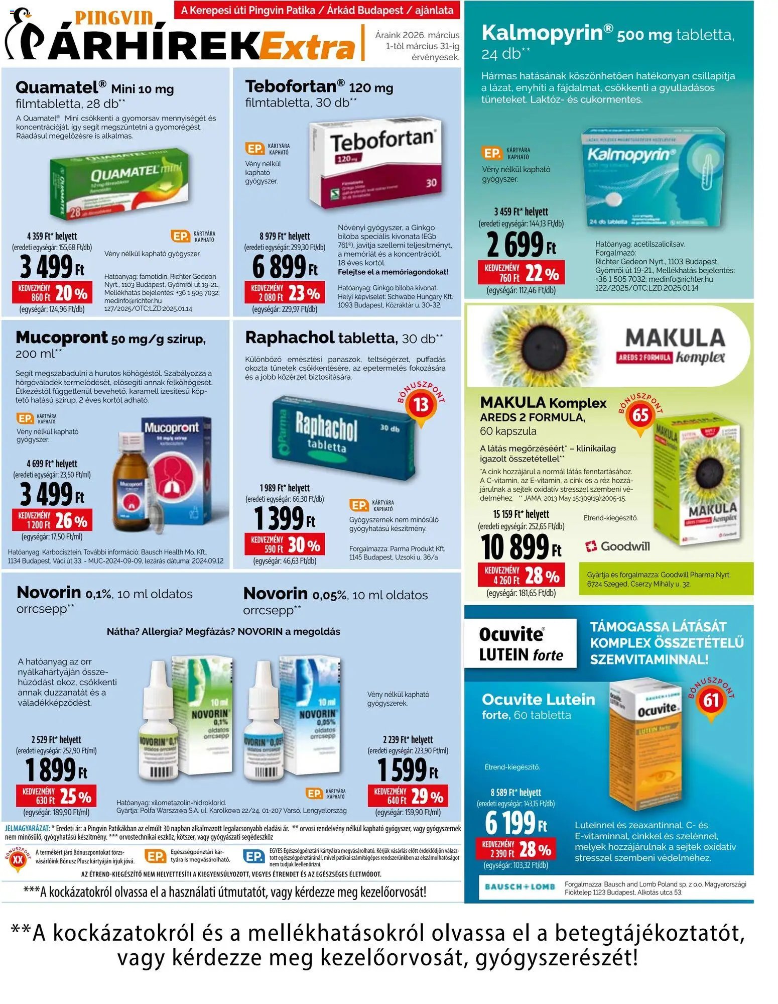 Pingvin Patika újság 2026.03.01. Pingvin Patika Pingvin Árhírek Extra (2026-03-01 - 2026-03-31)