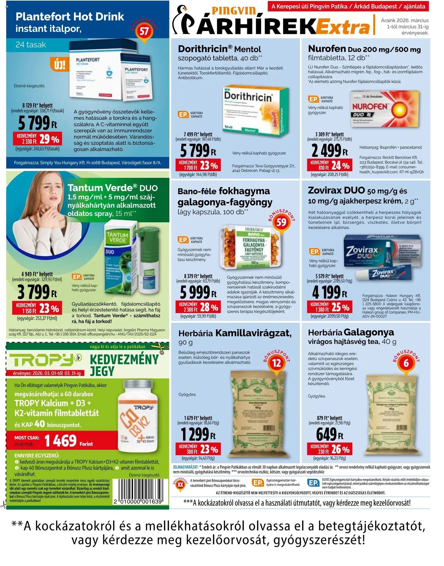 Pingvin Patika újság 2026.03.01. Pingvin Patika Pingvin Árhírek Extra (2026-03-01 - 2026-03-31)