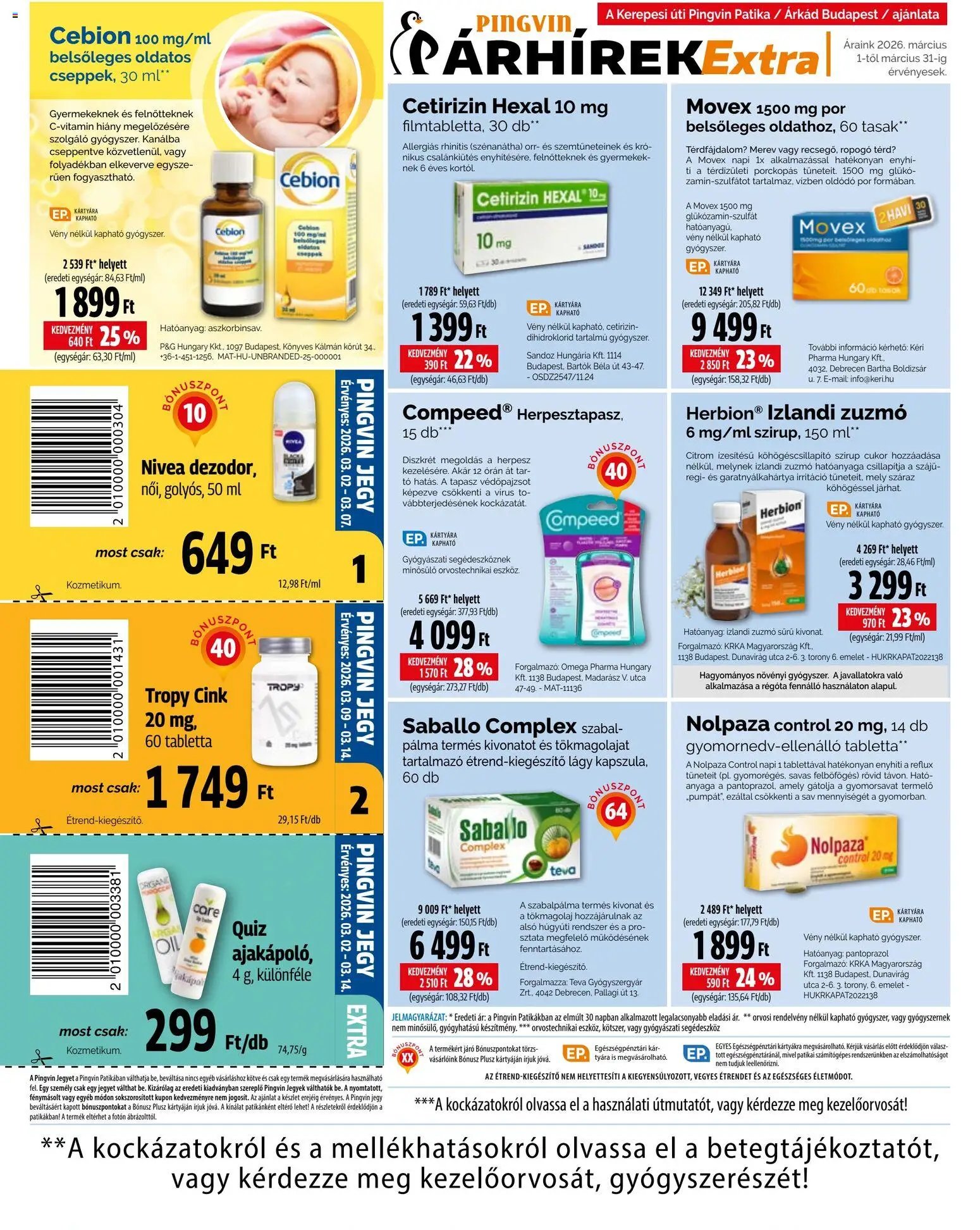 Pingvin Patika újság 2026.03.01. Pingvin Patika Pingvin Árhírek Extra (2026-03-01 - 2026-03-31)