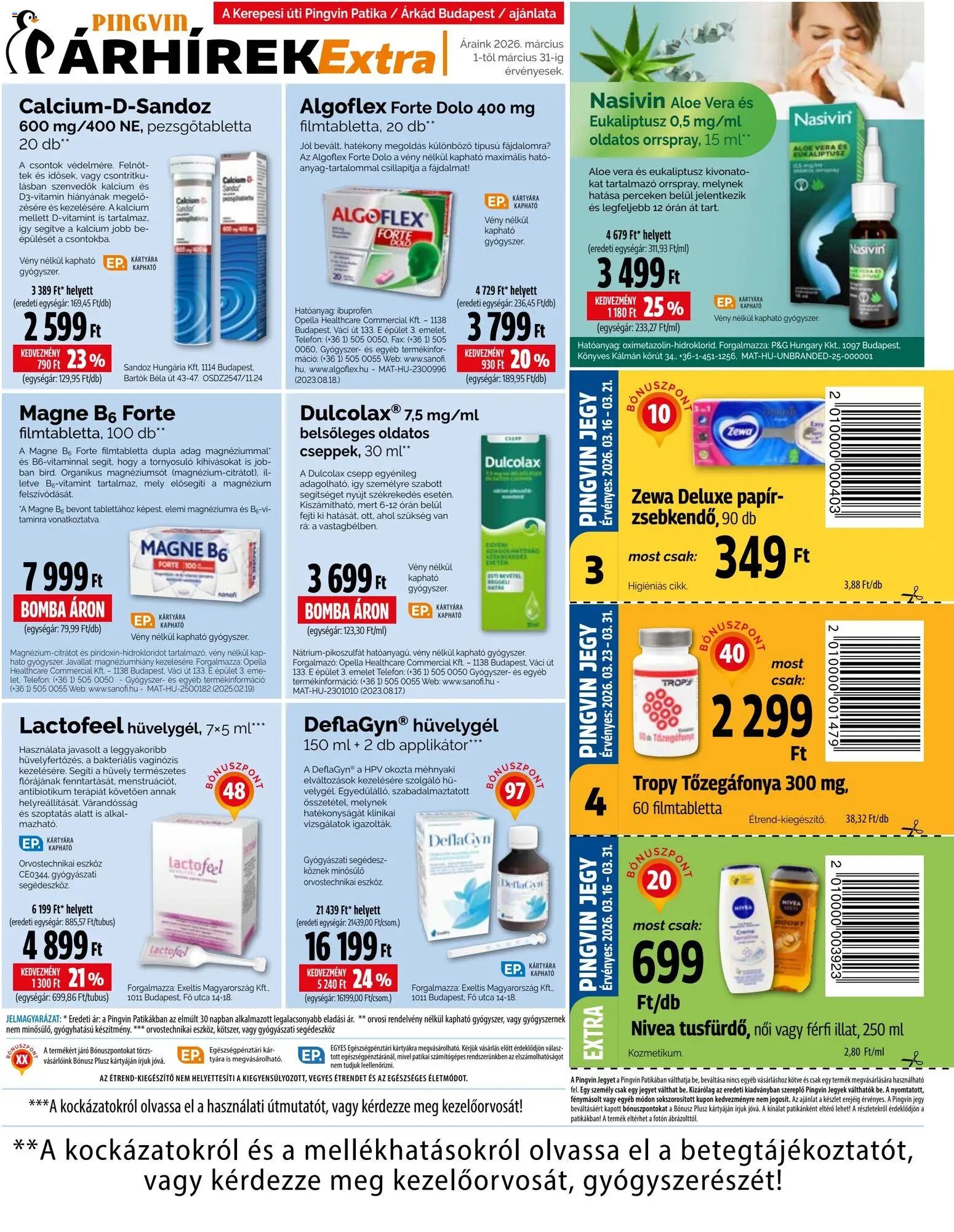 Pingvin Patika újság 2026.03.01. Pingvin Patika Pingvin Árhírek Extra (2026-03-01 - 2026-03-31)