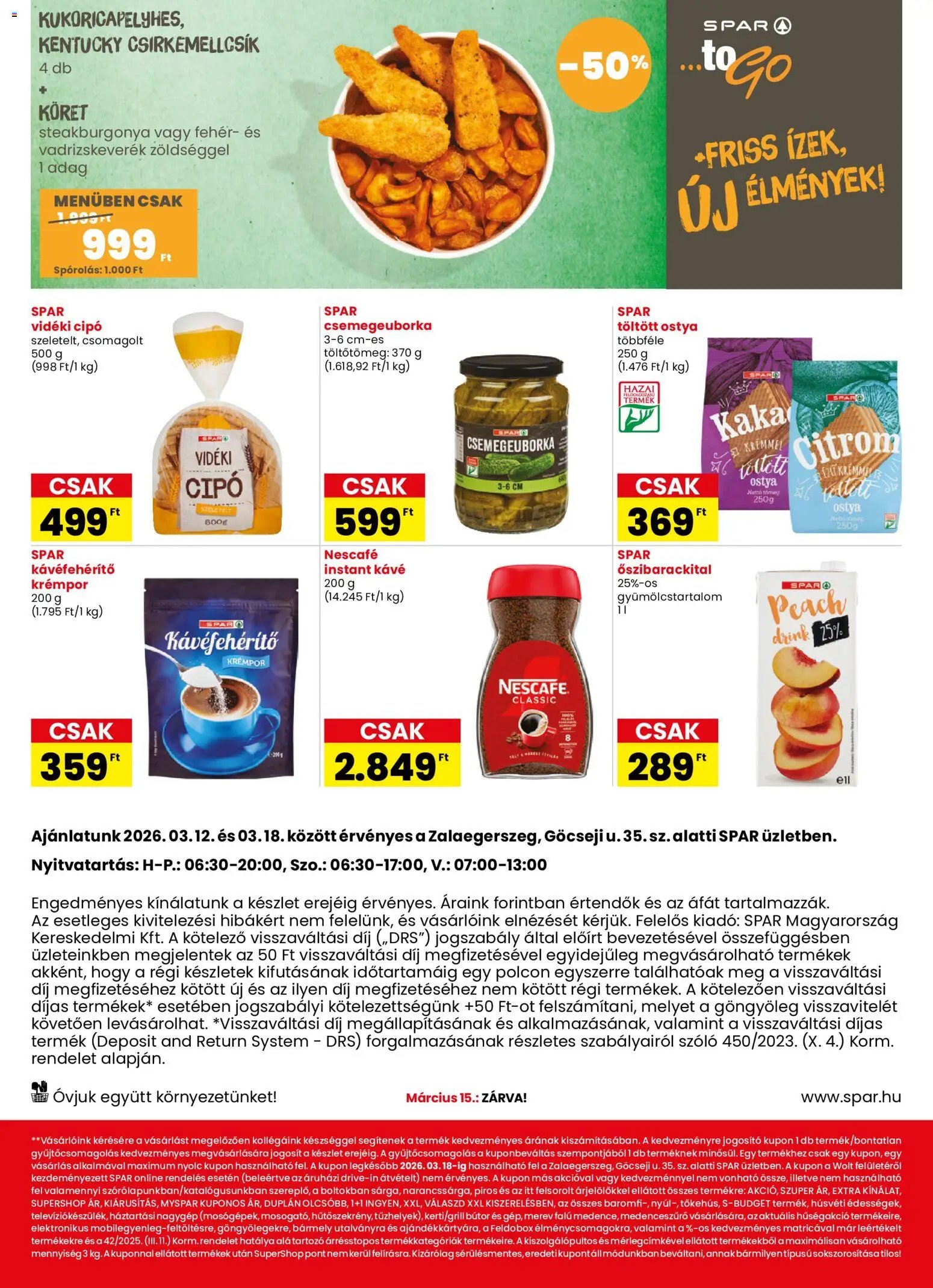 Spar újság 2026.03.12. Spar Zalaegerszeg üzlet megújulás (2026-03-12 - 2026-03-18)