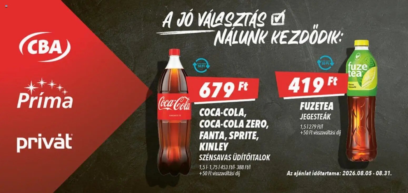 CBA Príma újság 2026.08.05. CBA Príma Aktuális óriásplakátok
