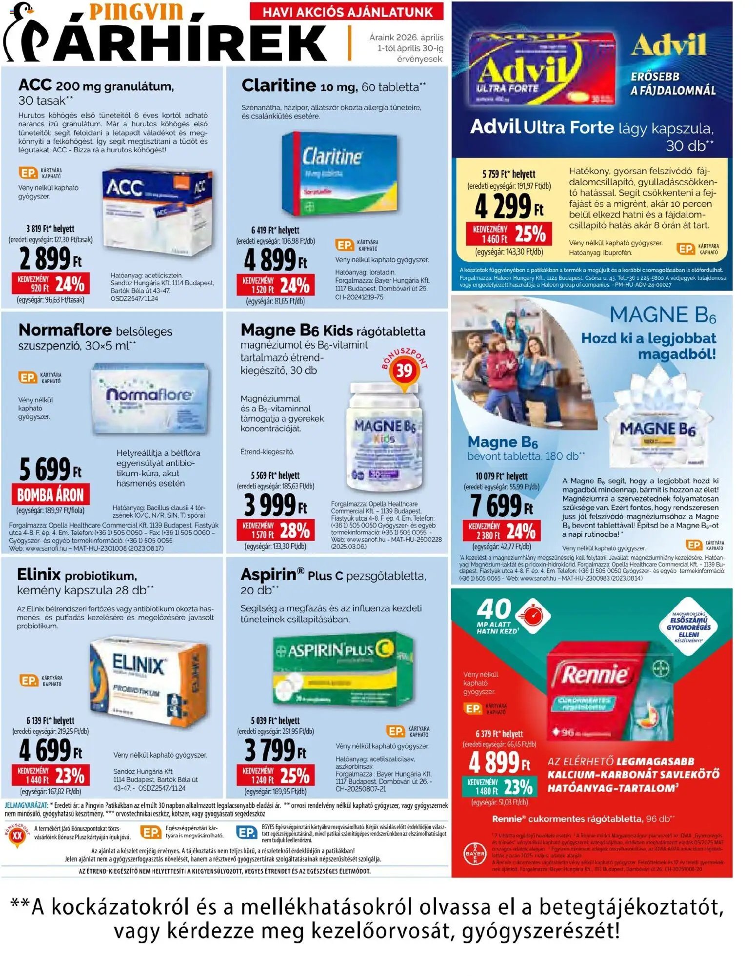 Pingvin Patika újság 2026.04.01. Pingvin Patika akciós újság (2026-04-01 - 2026-04-30)