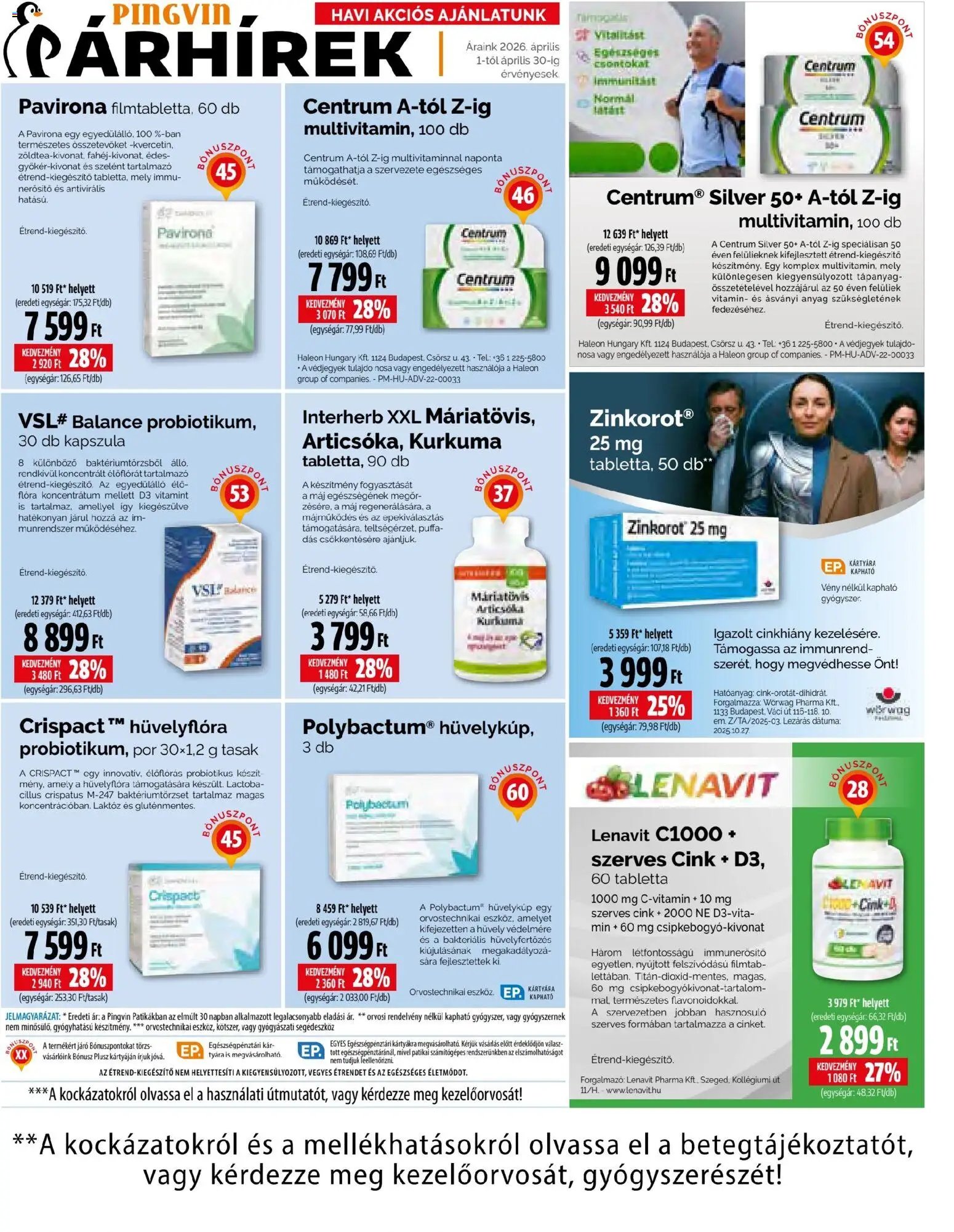 Pingvin Patika újság 2026.04.01. Pingvin Patika akciós újság (2026-04-01 - 2026-04-30)