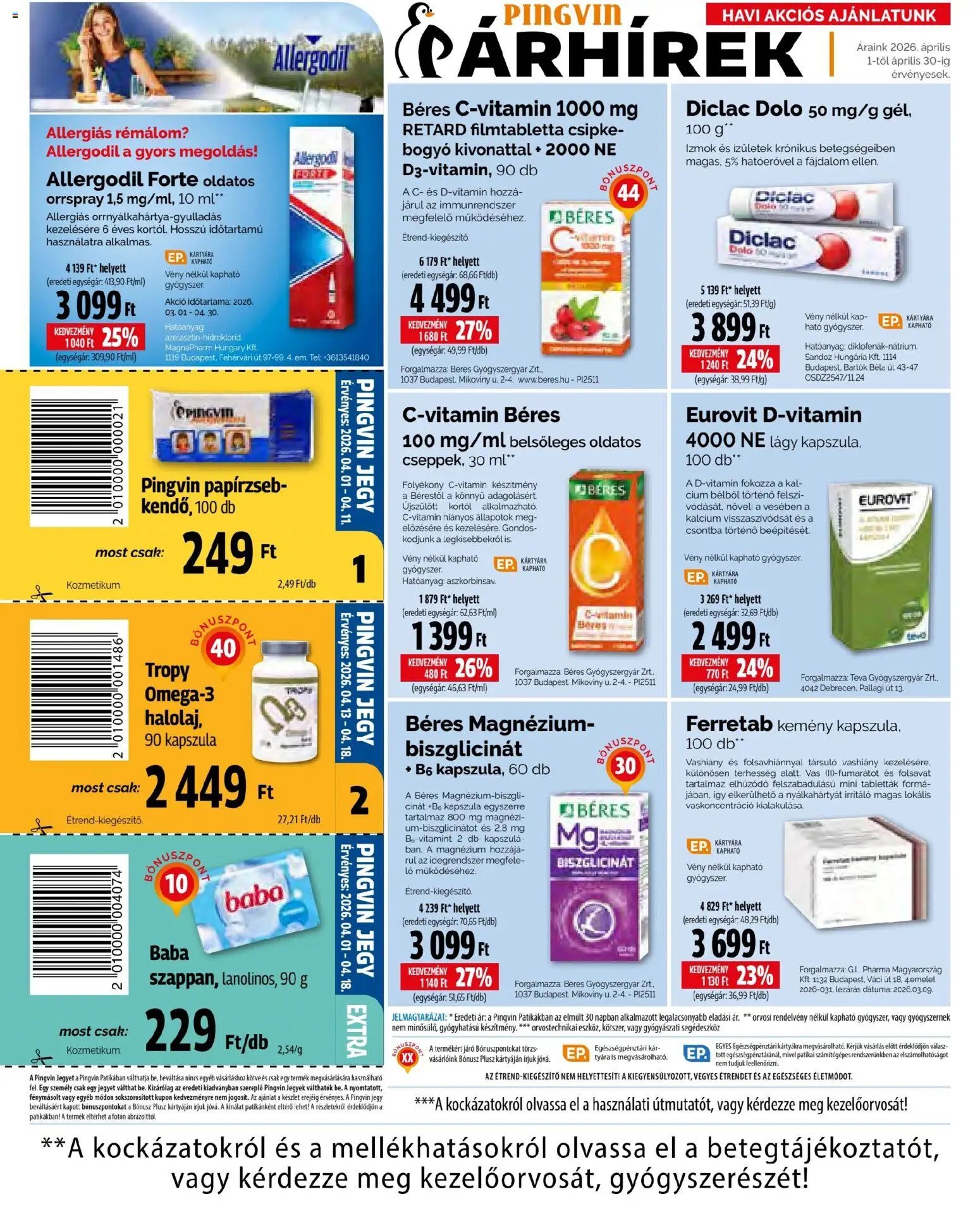 Pingvin Patika újság 2026.04.01. Pingvin Patika akciós újság (2026-04-01 - 2026-04-30)