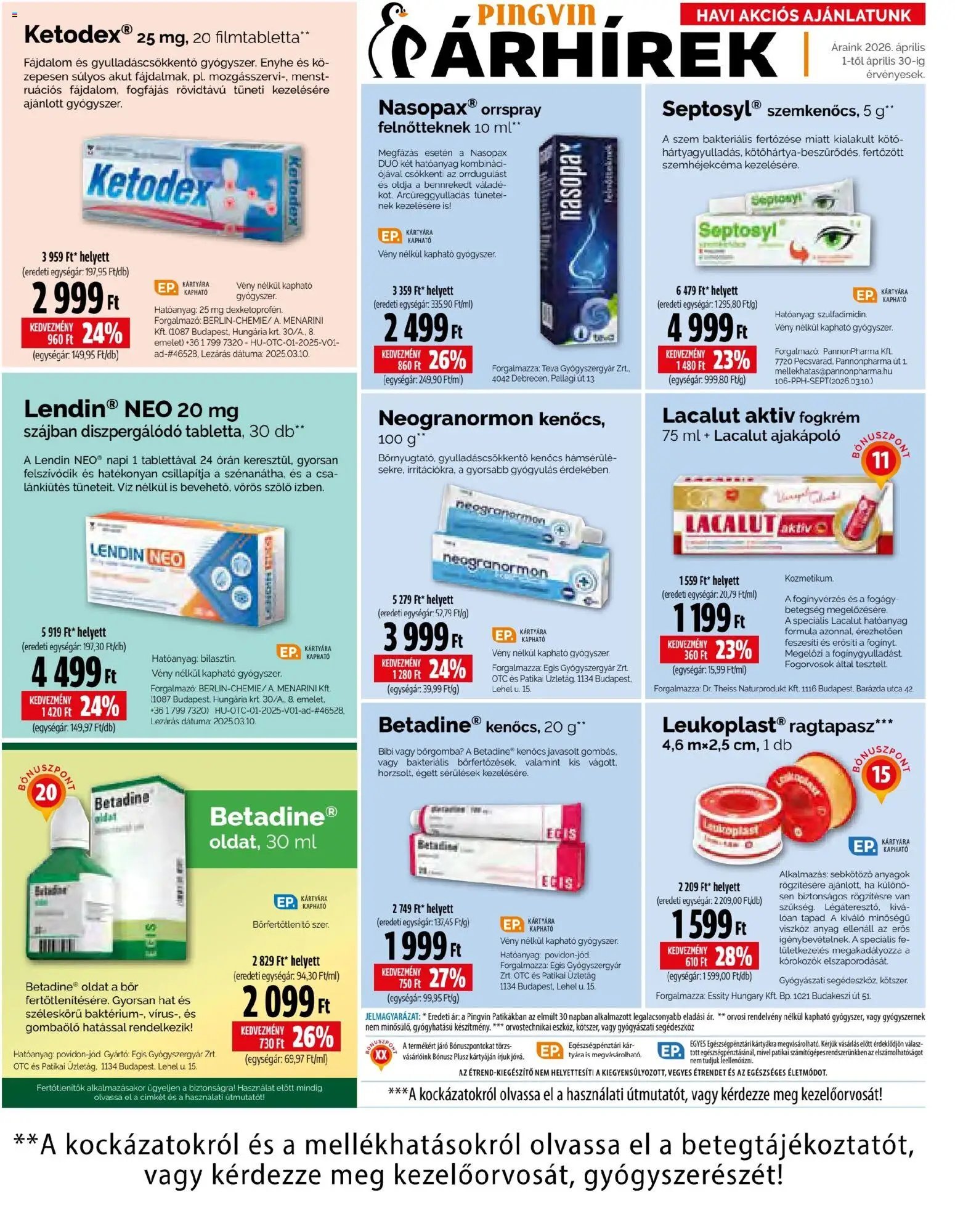 Pingvin Patika újság 2026.04.01. Pingvin Patika akciós újság (2026-04-01 - 2026-04-30)