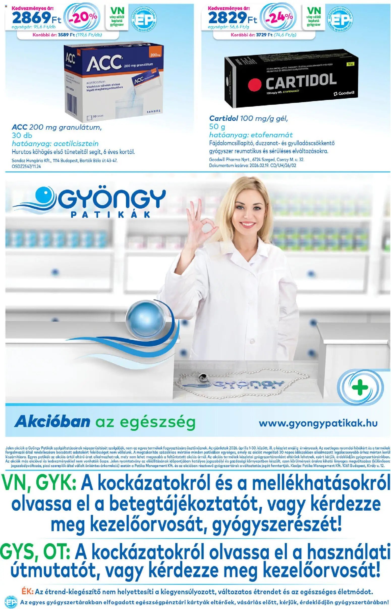 Gyöngy Patikák újság 2026.04.01. Gyöngy Patikák akciós újság (2026-04-01 - 2026-04-30)