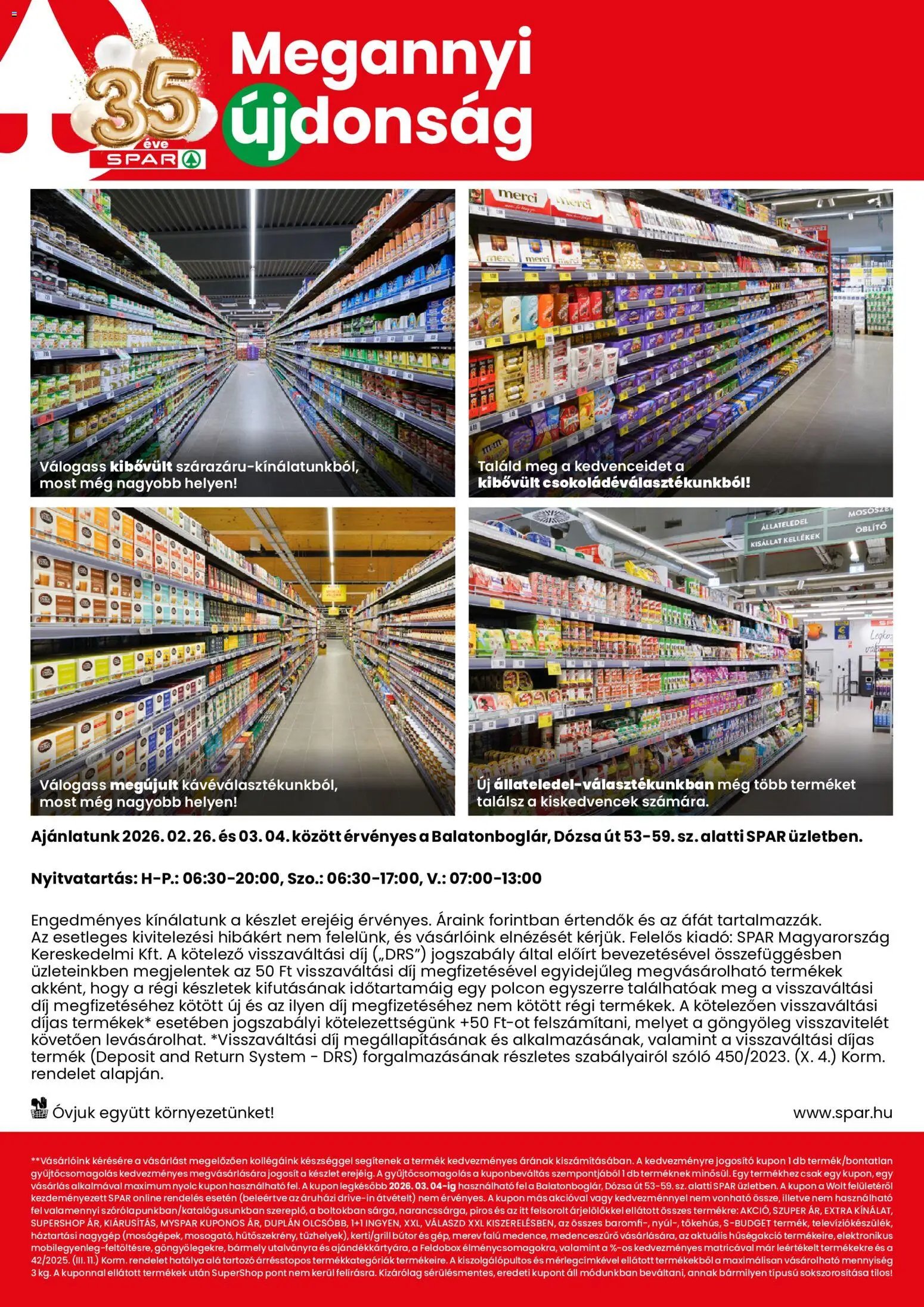 Spar újság 2026.02.26. Balatonboglár üzlet megújulás (2026-02-26 - 2026-03-04)