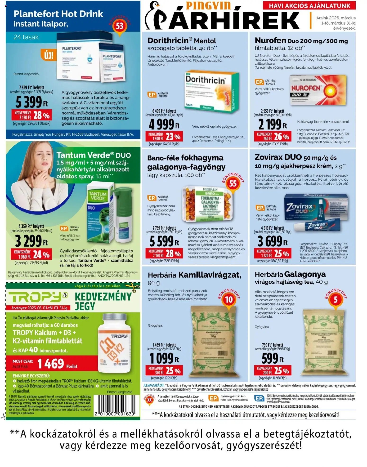 Pingvin Patika újság 2026.03.01. Pingvin Patika akciós újság (2026-03-01 - 2026-03-31)