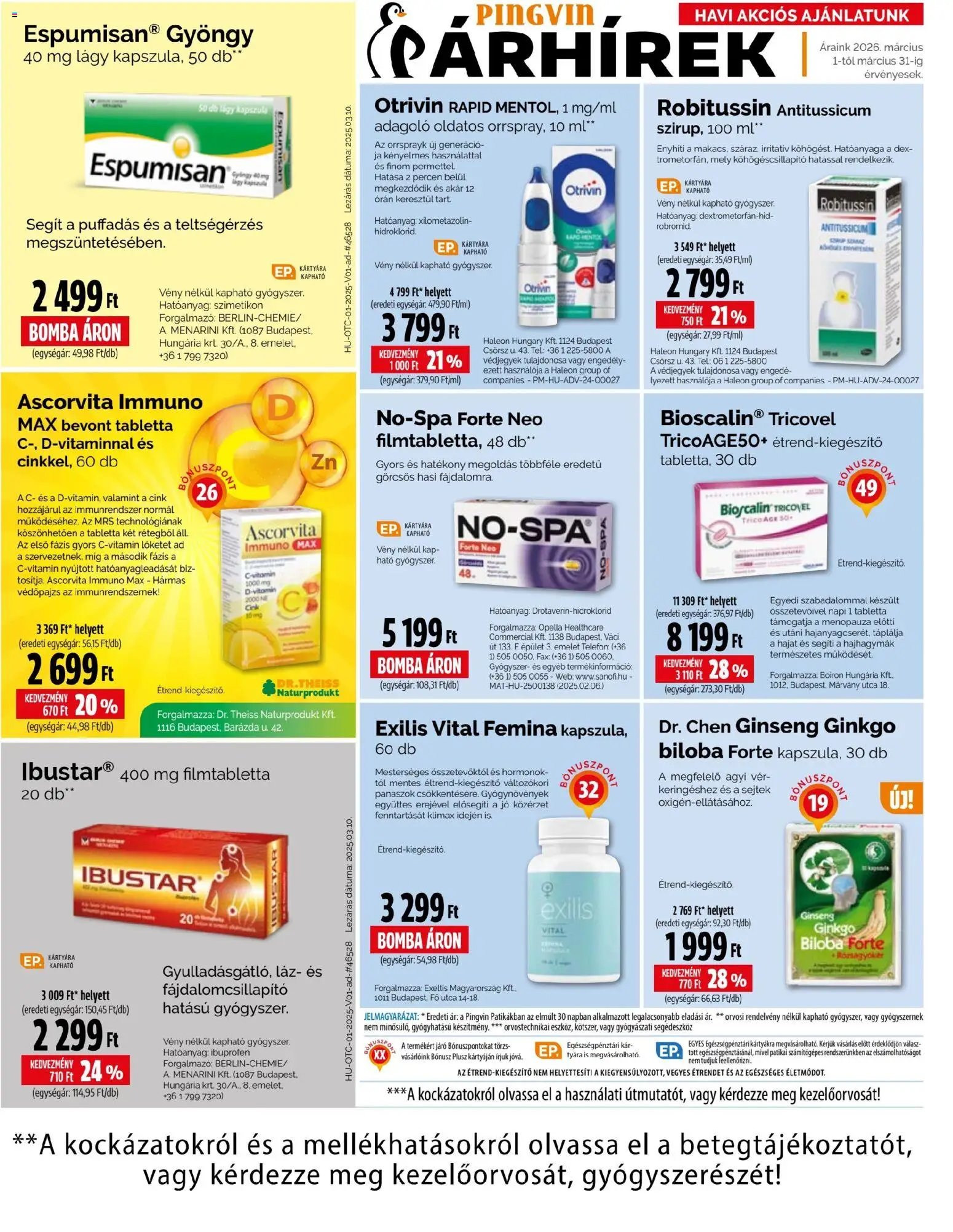 Pingvin Patika újság 2026.03.01. Pingvin Patika akciós újság (2026-03-01 - 2026-03-31)