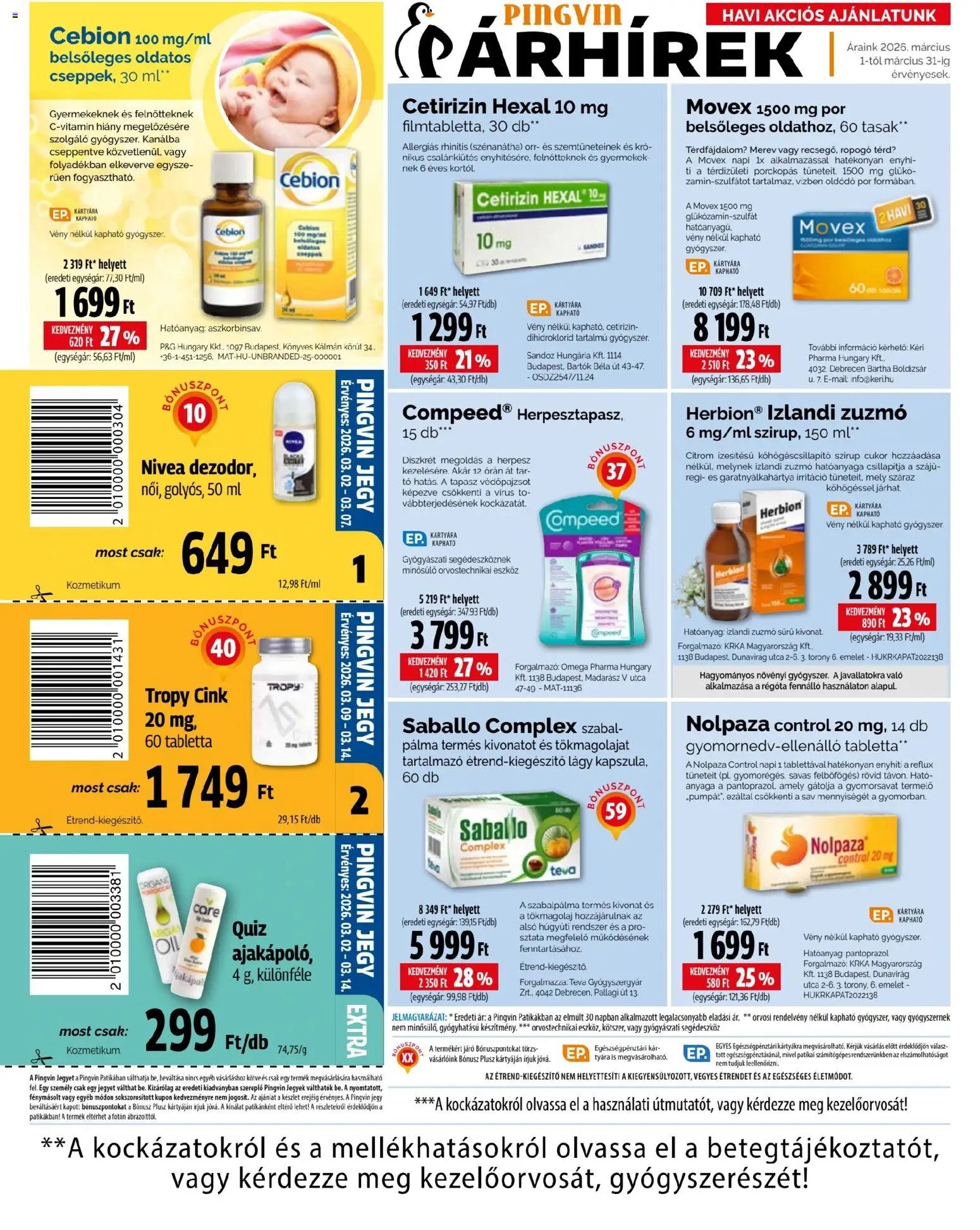 Pingvin Patika újság 2026.03.01. Pingvin Patika akciós újság (2026-03-01 - 2026-03-31)