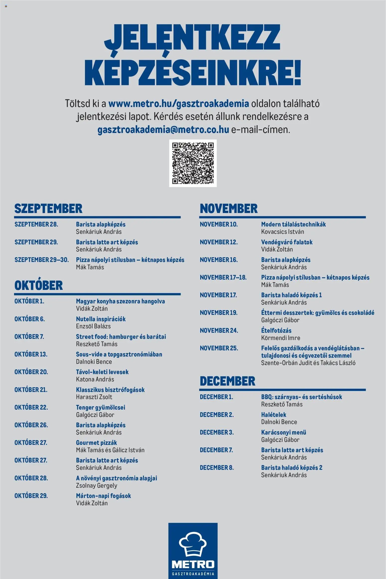 Metro újság 2026.09.28. Metro Gasztroakademia oszi kepzesi naptar
