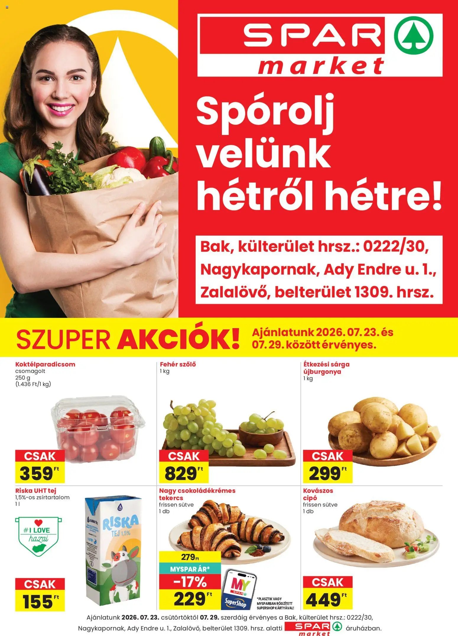 Spar Market újság 2026.07.23. Spar Market Bak, Nagykapornak, Zalalövő szórólap