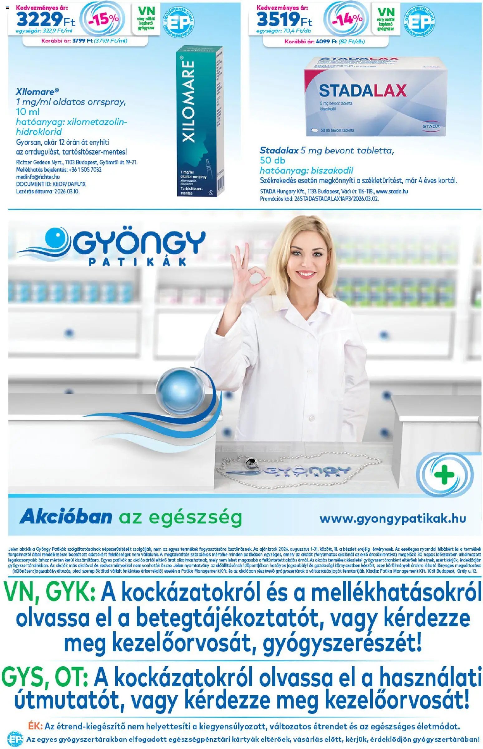 Gyöngy Patikák újság 2026.08.01. Gyöngy Patikák akciós újság