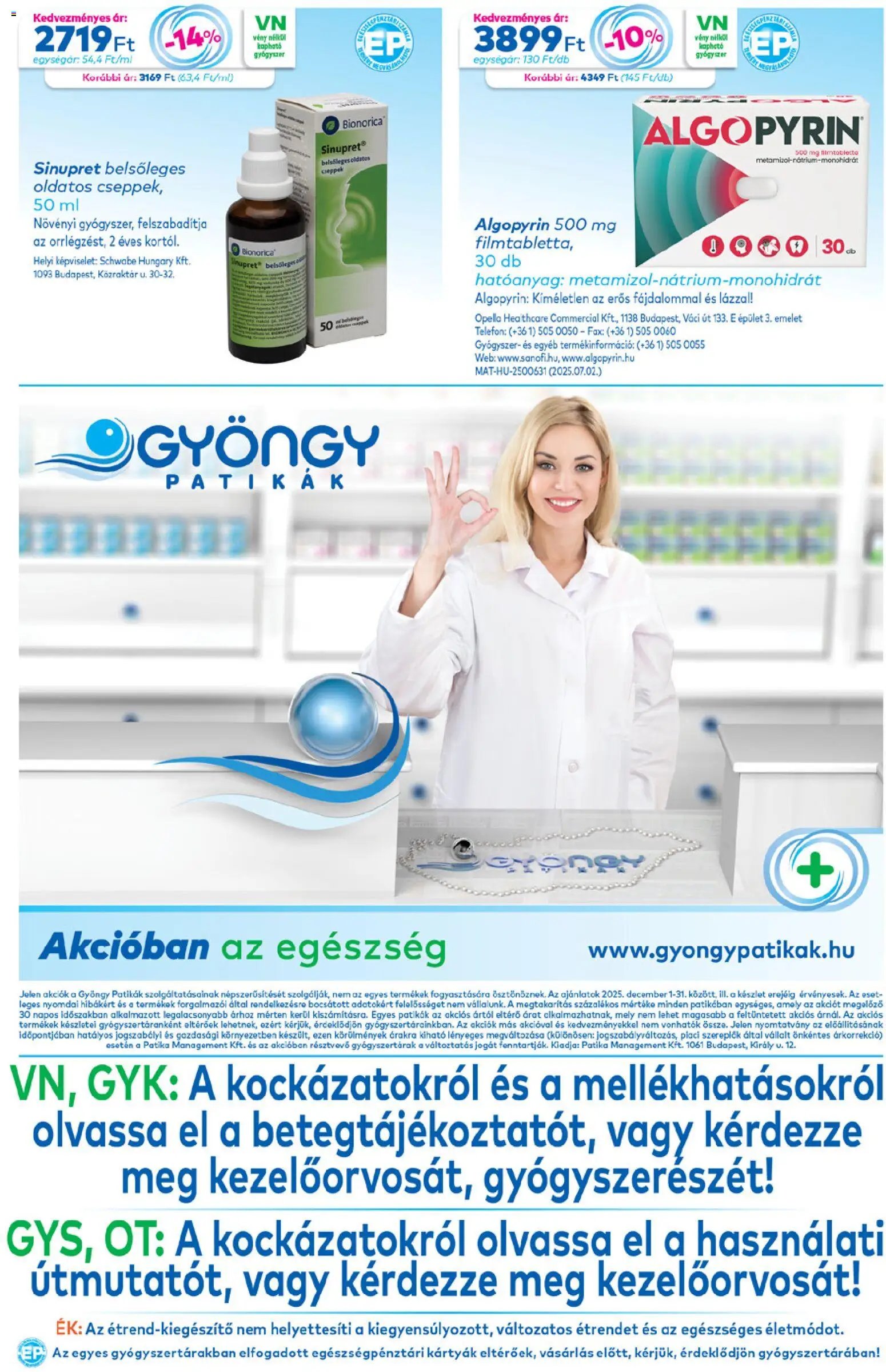 Gyöngy Patikák újság 2025.12.01. Akciós újság Gyöngy Patikák (2025-12-01 - 2025-12-31)