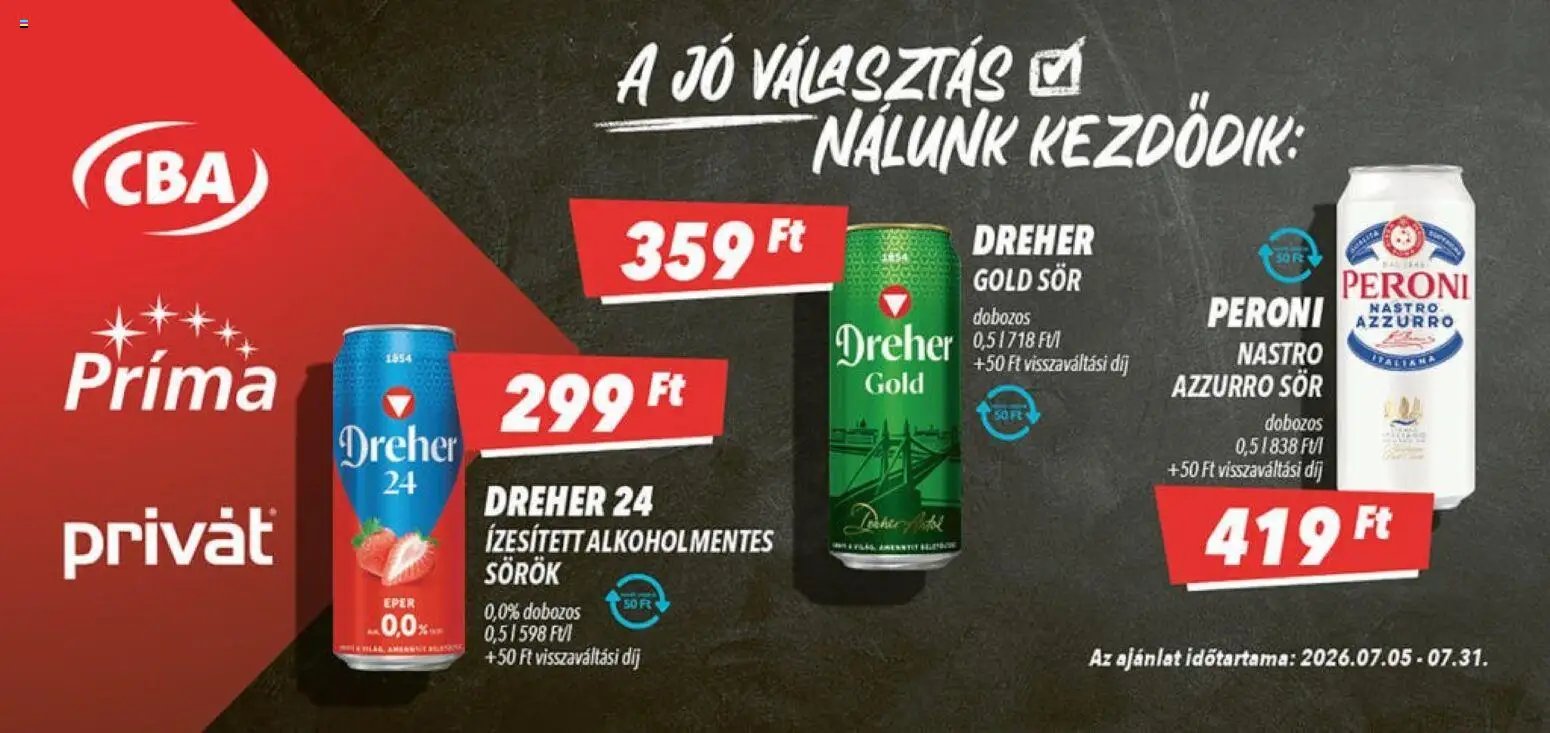 CBA Príma újság 2026.07.05. CBA Príma Aktuális óriásplakátok