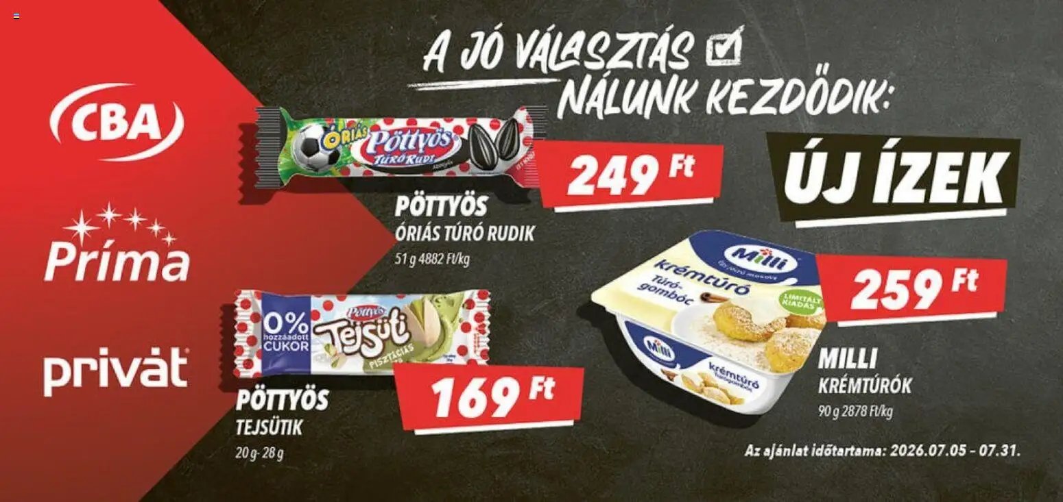CBA Príma újság 2026.07.05. CBA Príma Aktuális óriásplakátok