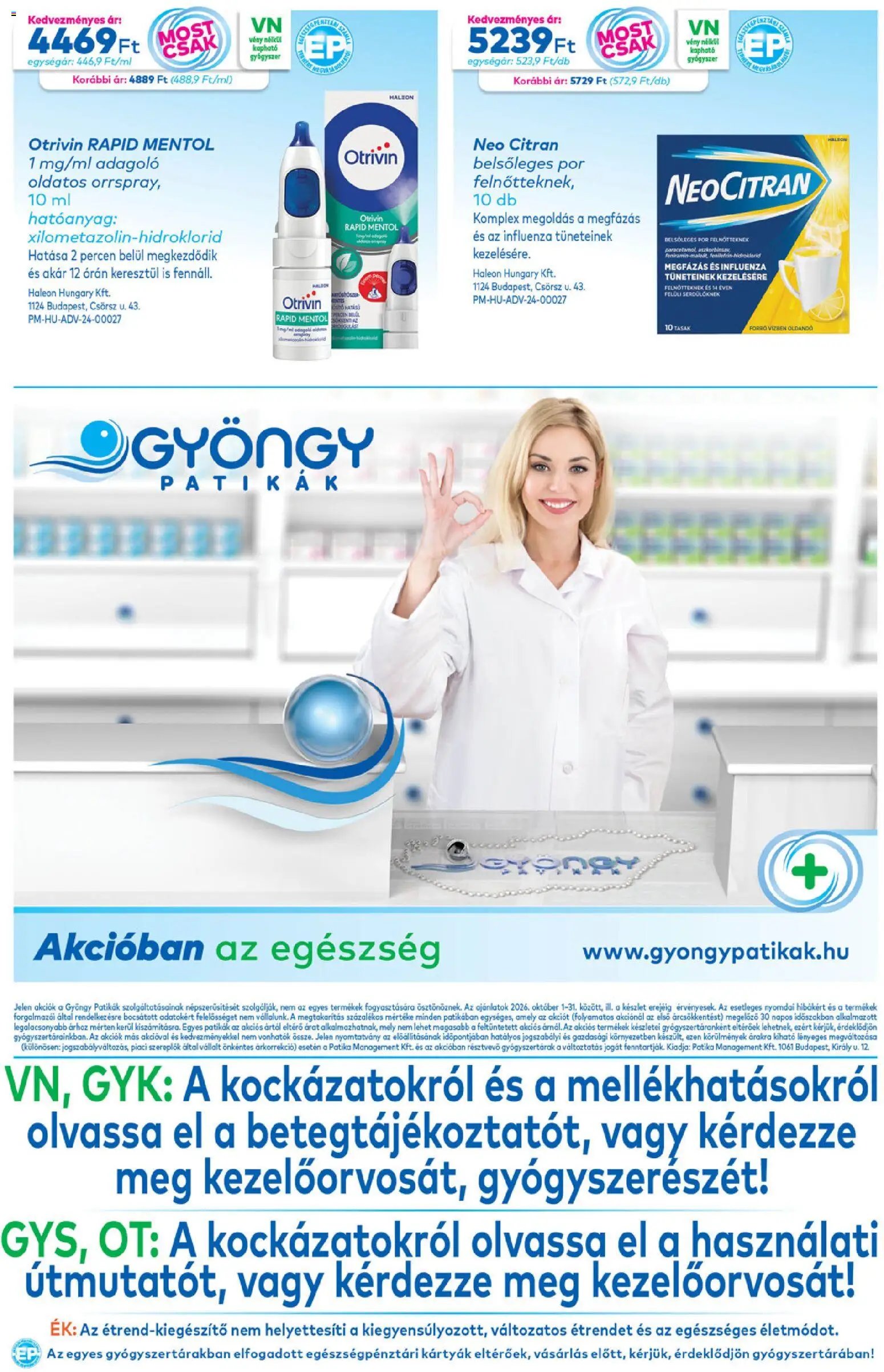 Gyöngy Patikák újság 2026.10.01. Gyöngy Patikák akciós újság
