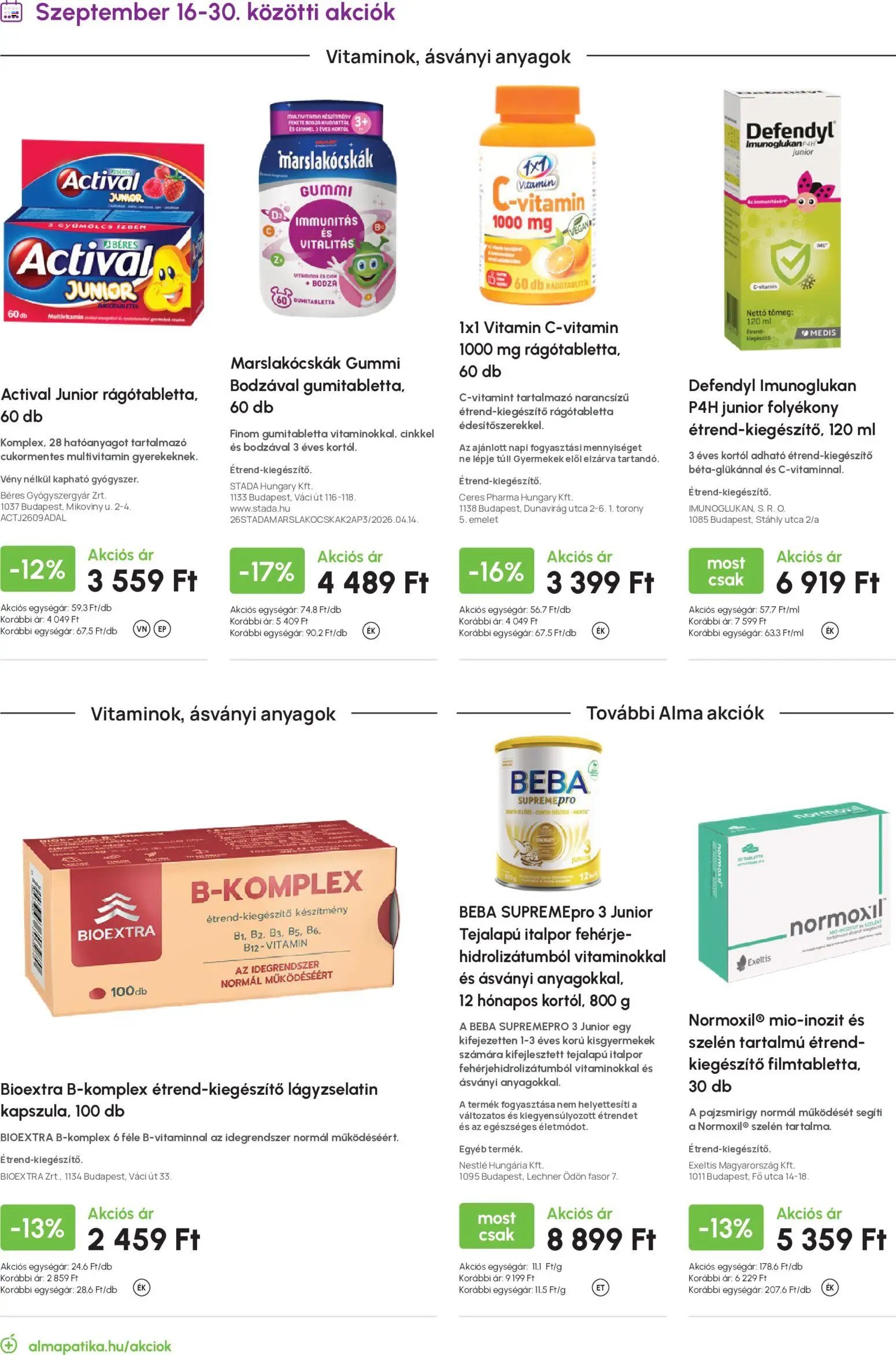 Alma Gyógyszertárak újság 2026.09.01. Alma Gyógyszertárak akciós újság
