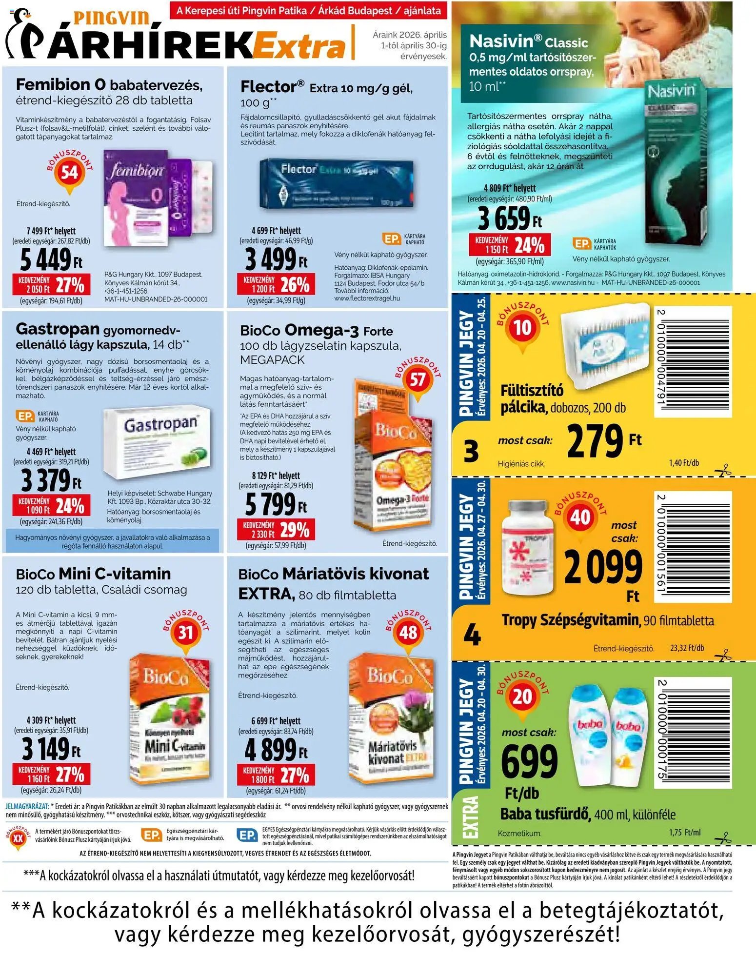 Pingvin Patika újság 2026.04.01. Pingvin Patika Pingvin Árhírek Extra (2026-04-01 - 2026-04-30)