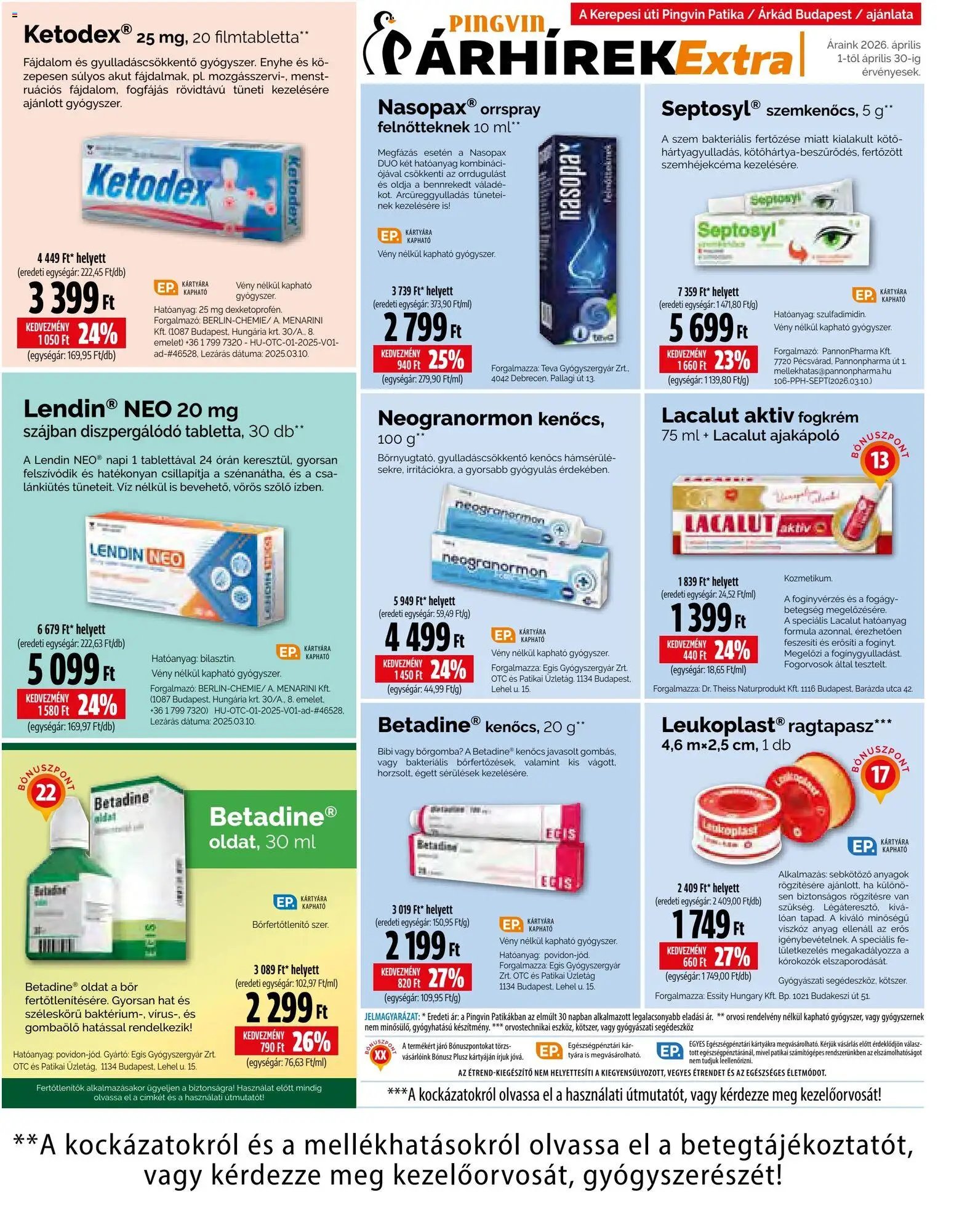 Pingvin Patika újság 2026.04.01. Pingvin Patika Pingvin Árhírek Extra (2026-04-01 - 2026-04-30)