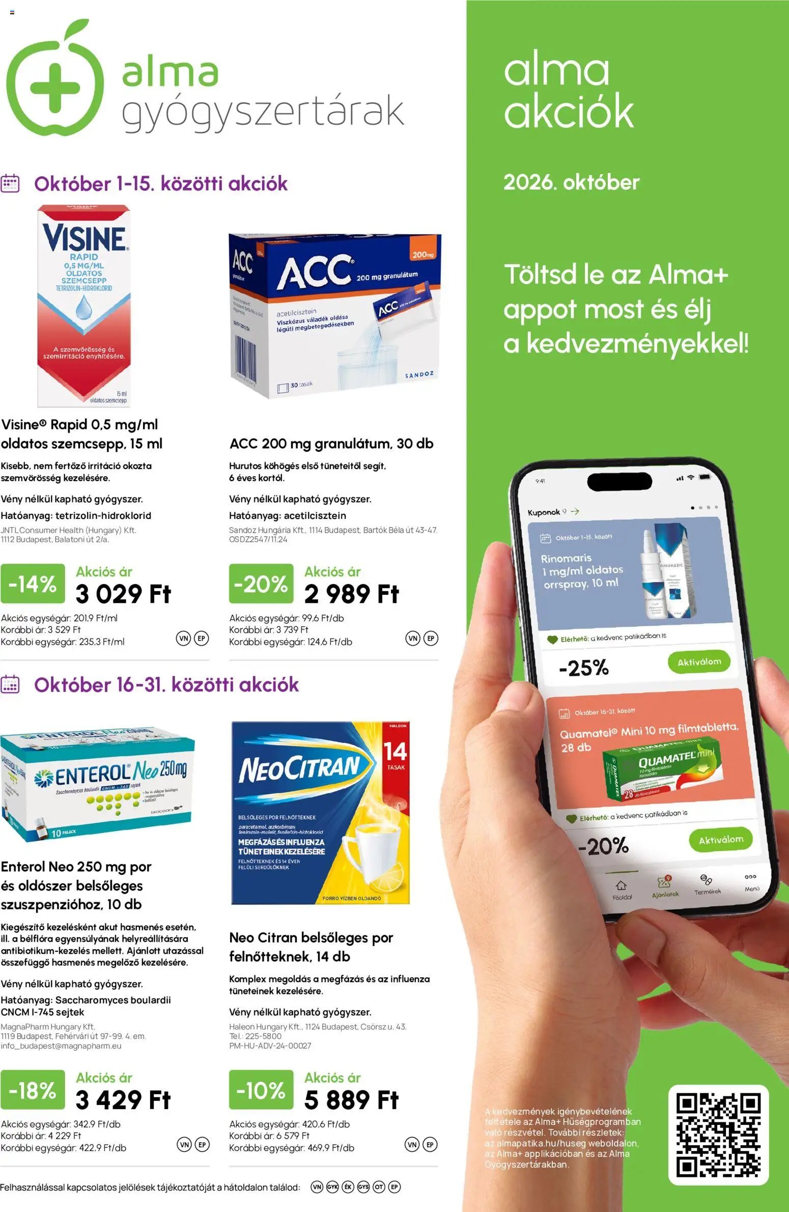 Alma Gyógyszertárak újság 2026.10.01. Alma Gyógyszertárak akciós újság
