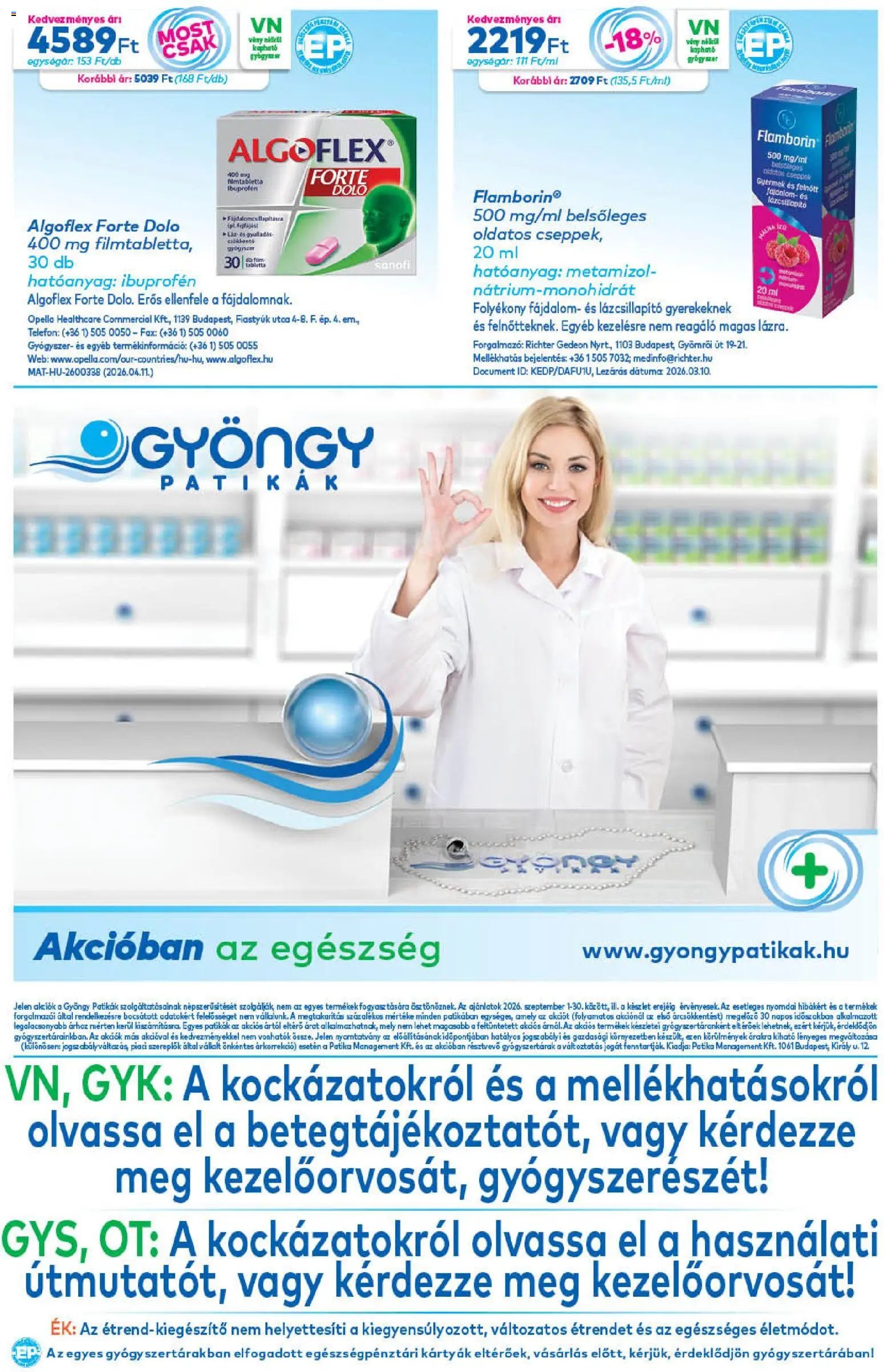 Gyöngy Patikák újság 2026.09.01. Gyöngy Patikák akciós újság