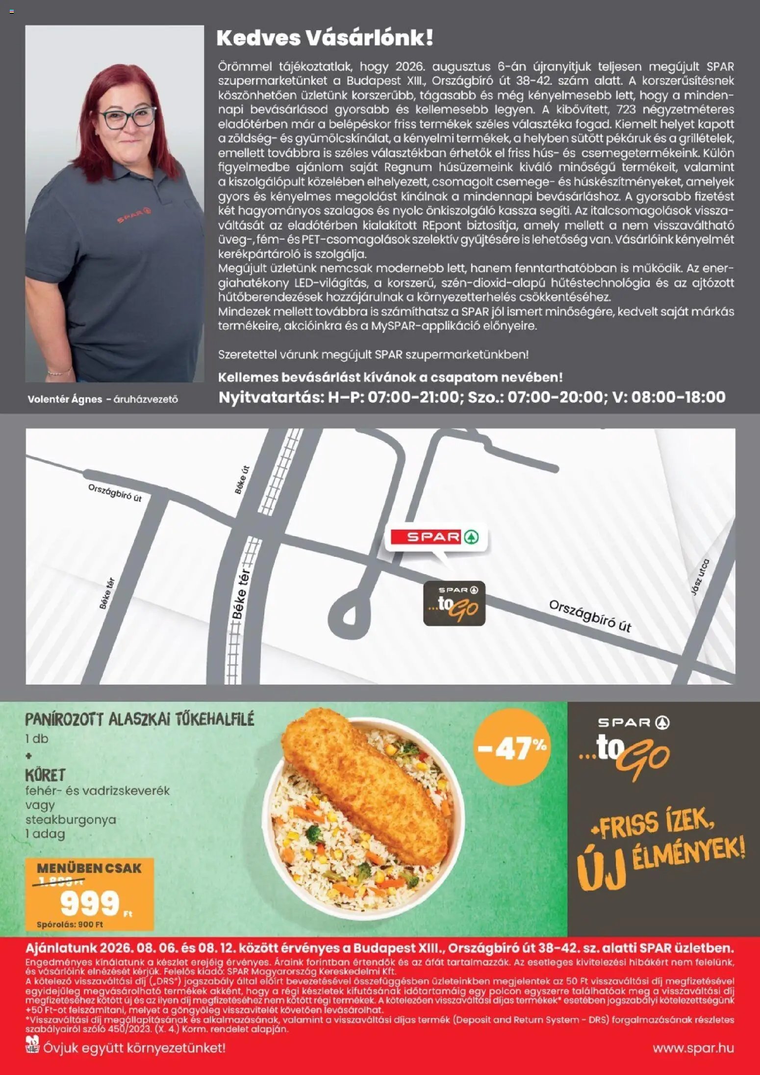 Spar újság 2026.08.06. Spar Bp. XIII. Országbíró út üzlet újranyitás