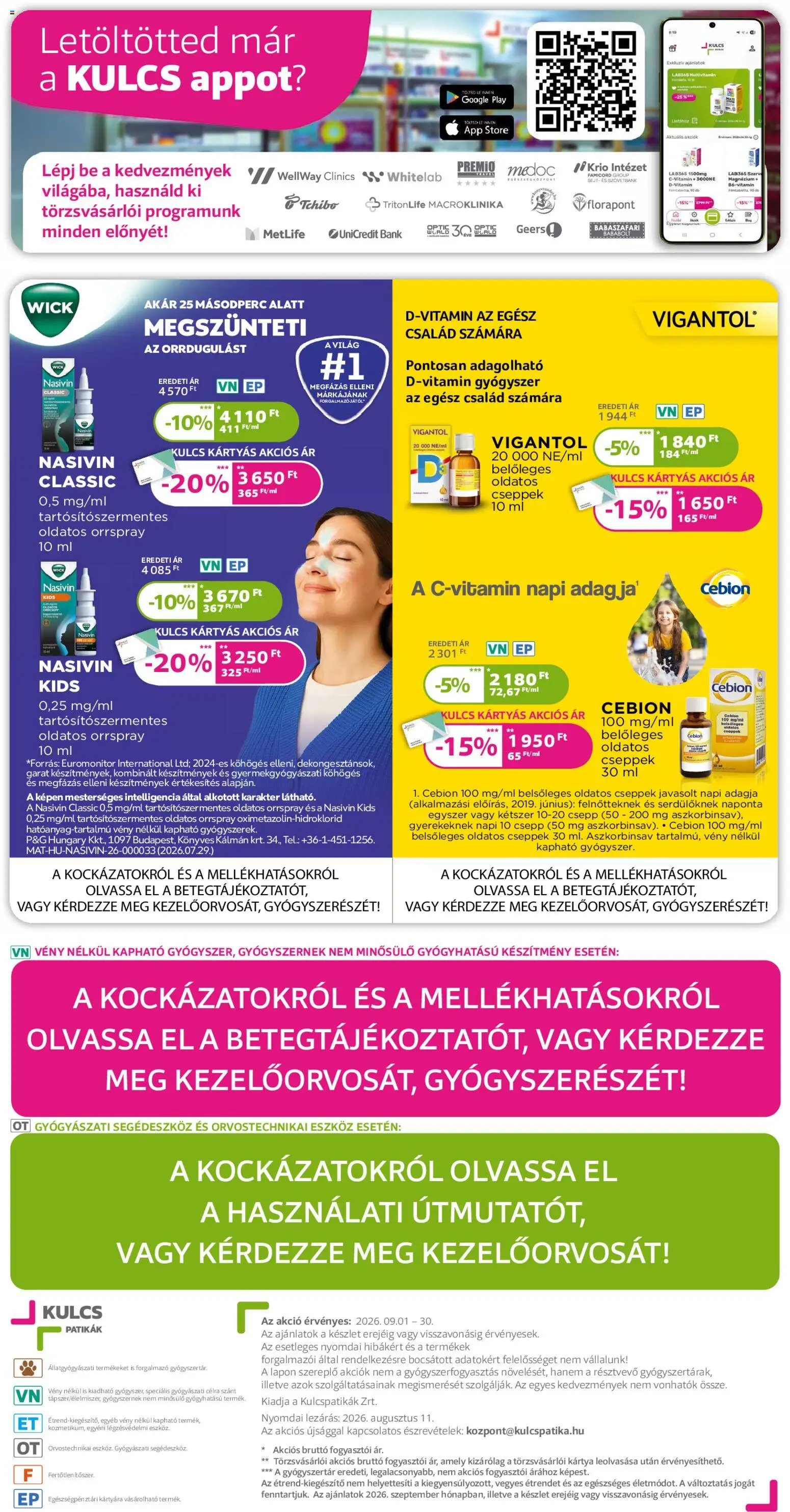Kulcs Patika újság 2026.09.01. Kulcs Patika akciós újság
