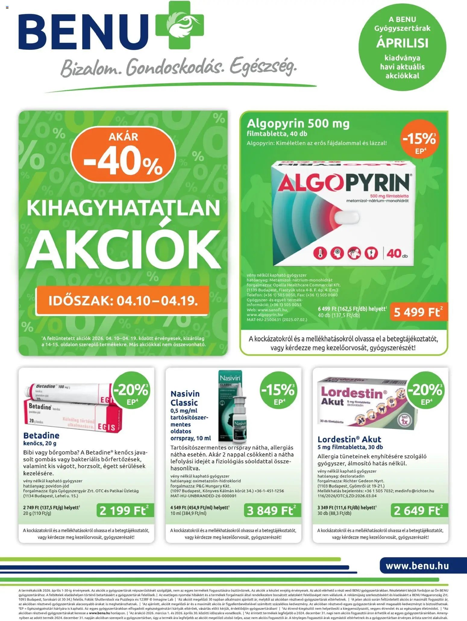 BENU Gyógyszertárak újság 2026.04.04. BENU Gyógyszertárak akciós újság (2026-04-04 - 2026-04-19)