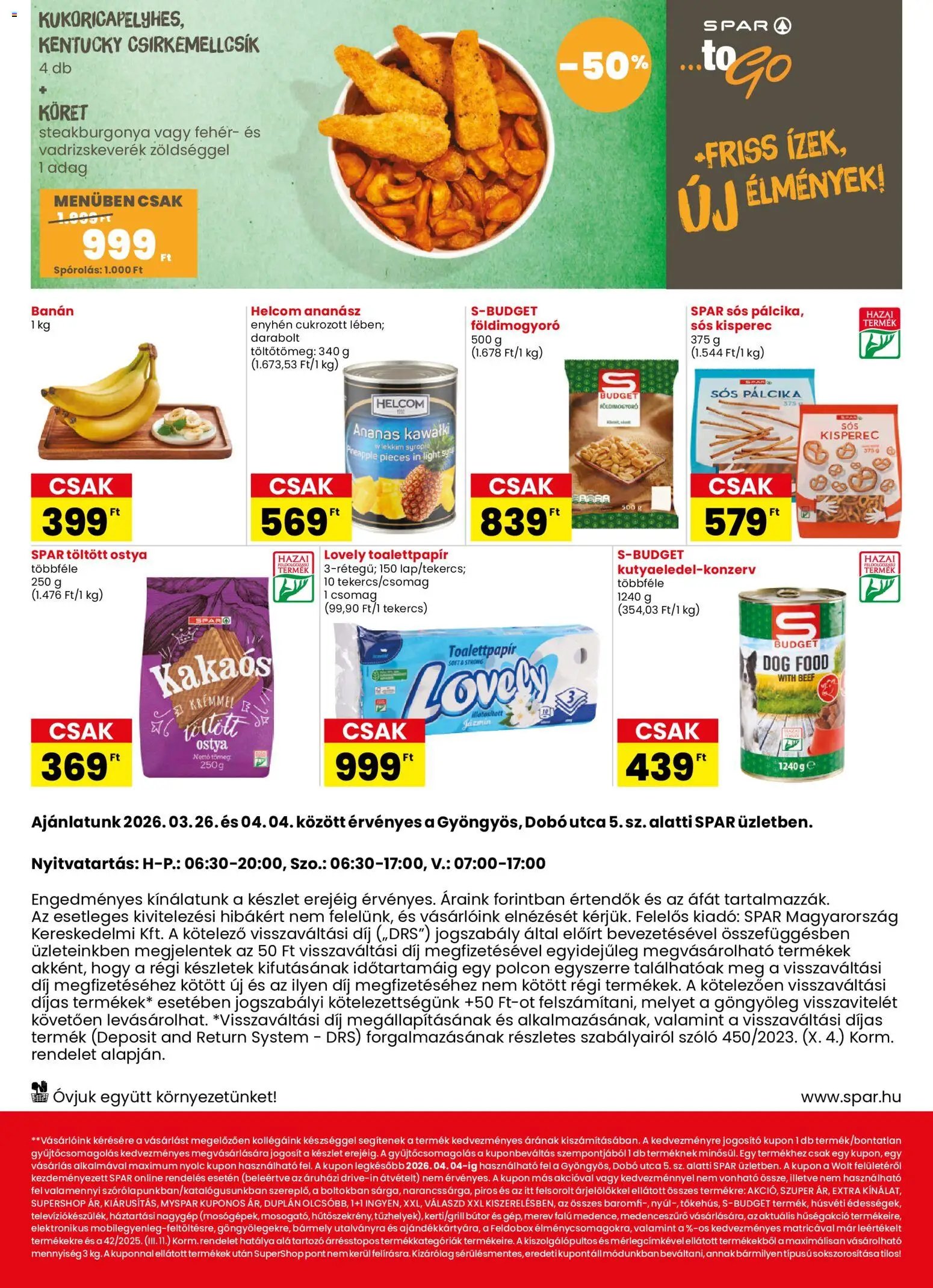 Spar újság 2026.03.26. Spar Gyöngyös üzlet megújulás (2026-03-26 - 2026-04-04)