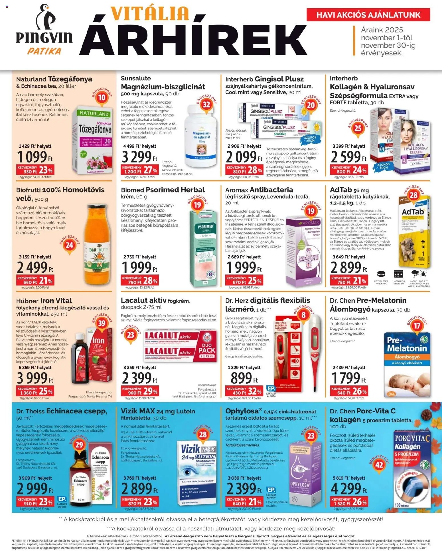 Pingvin Patika újság 2025.11.01. Pingvin Vitália Árhírek (2025-11-01 - 2025-11-30)