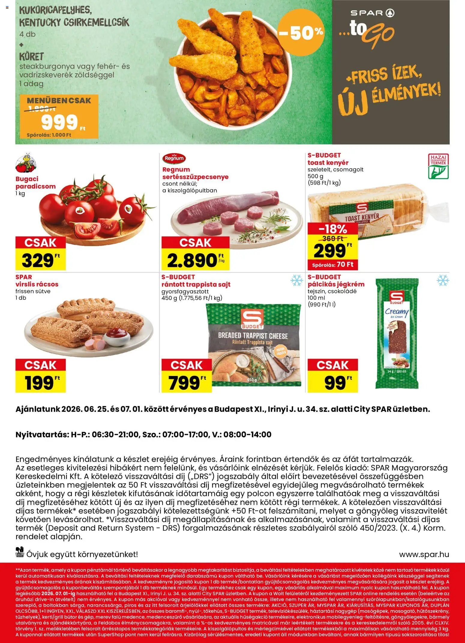 Spar újság 2026.06.25. Spar City Bp. Irinyi J. u. üzlet megújulás
