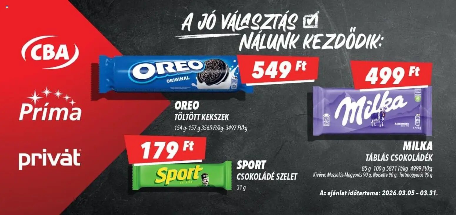 CBA Príma újság 2026.03.05. CBA Príma Aktuális óriásplakátok (2026-03-05 - 2026-03-31)