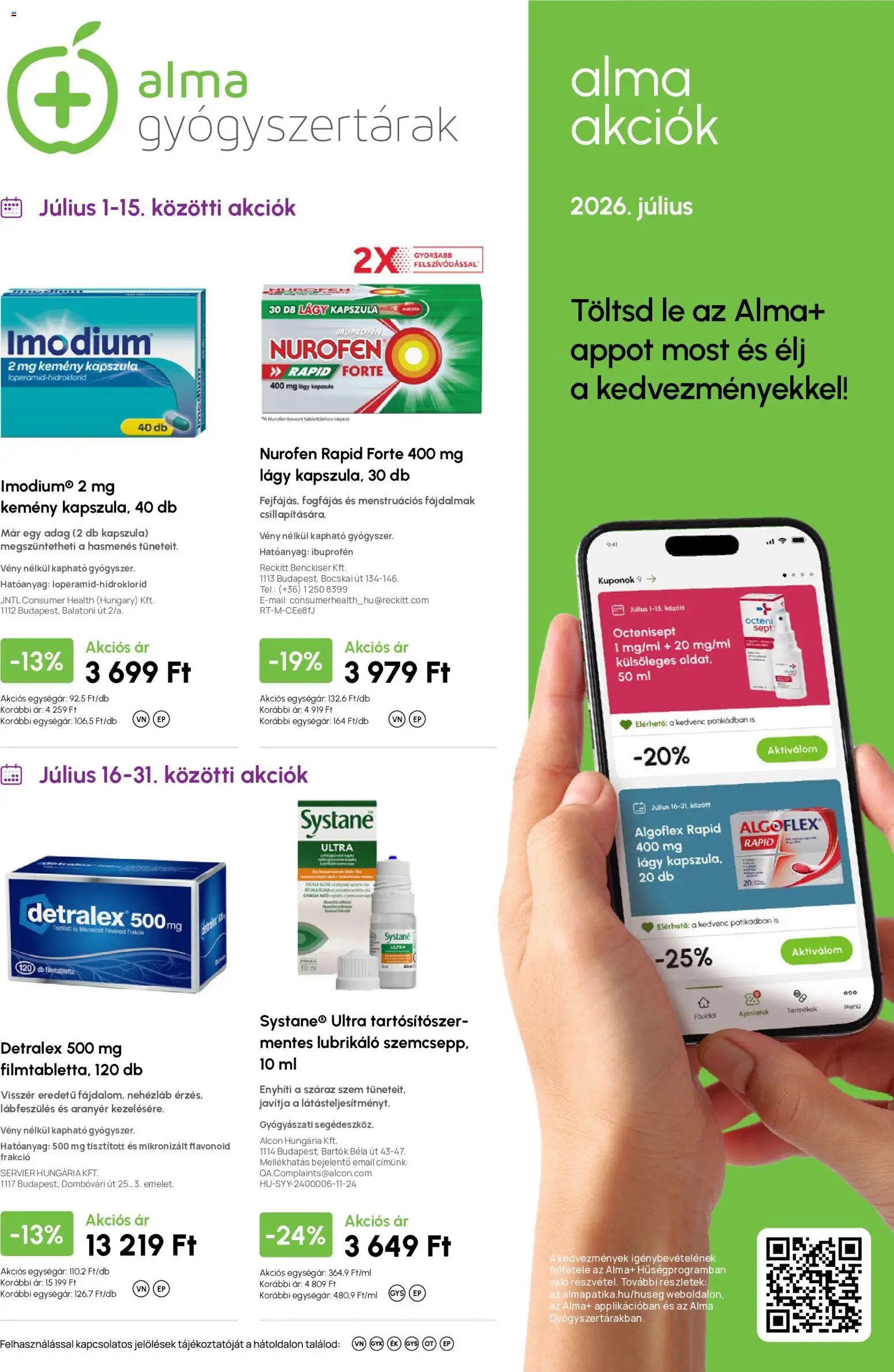 Alma Gyógyszertárak újság 2026.07.01. Alma Gyógyszertárak akciós újság
