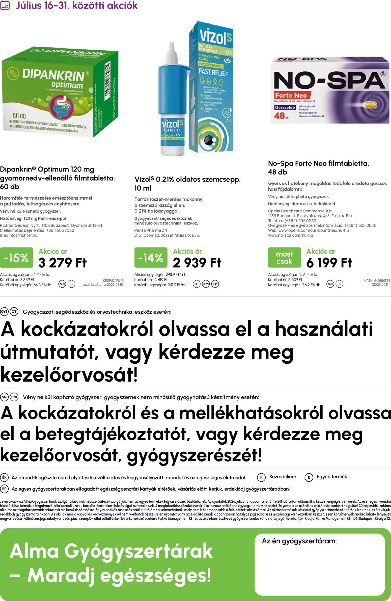 Alma Gyógyszertárak újság 2026.07.01. Alma Gyógyszertárak akciós újság