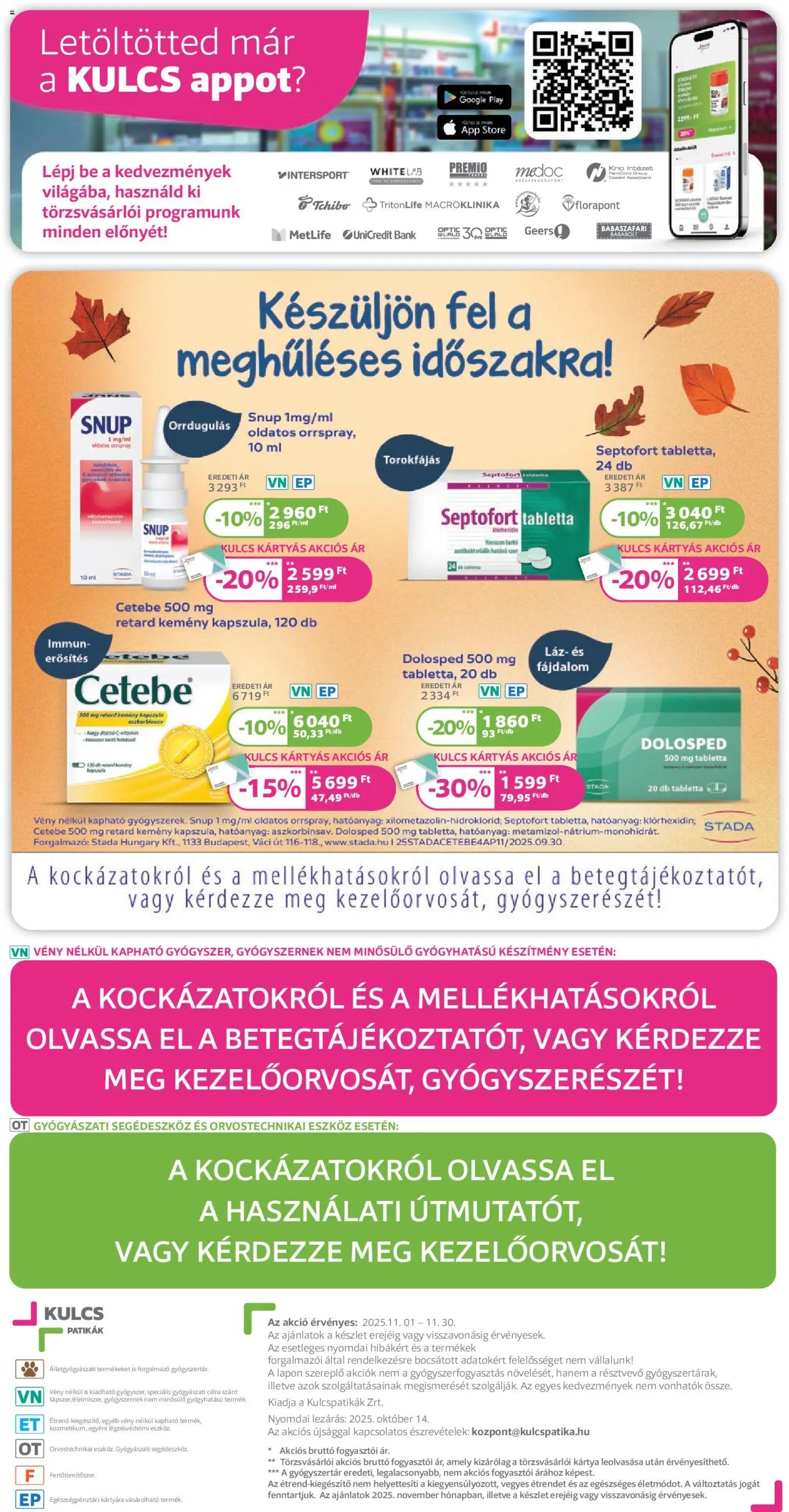 Kulcs Patika újság 2025.11.01. Akciós újság Kulcs Patika (2025-11-01 - 2025-11-30)